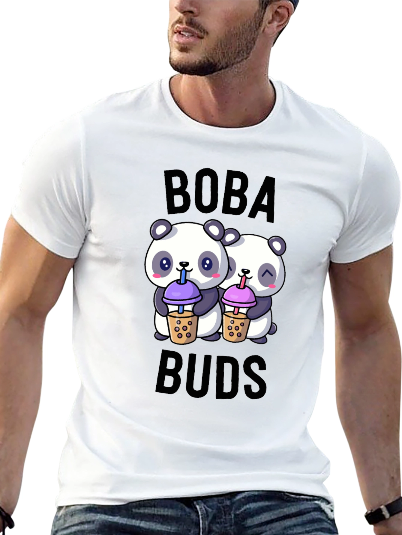 Black Boba Buds Panda T-Shirt: Cute Bubble Tea Lover Tee view 13