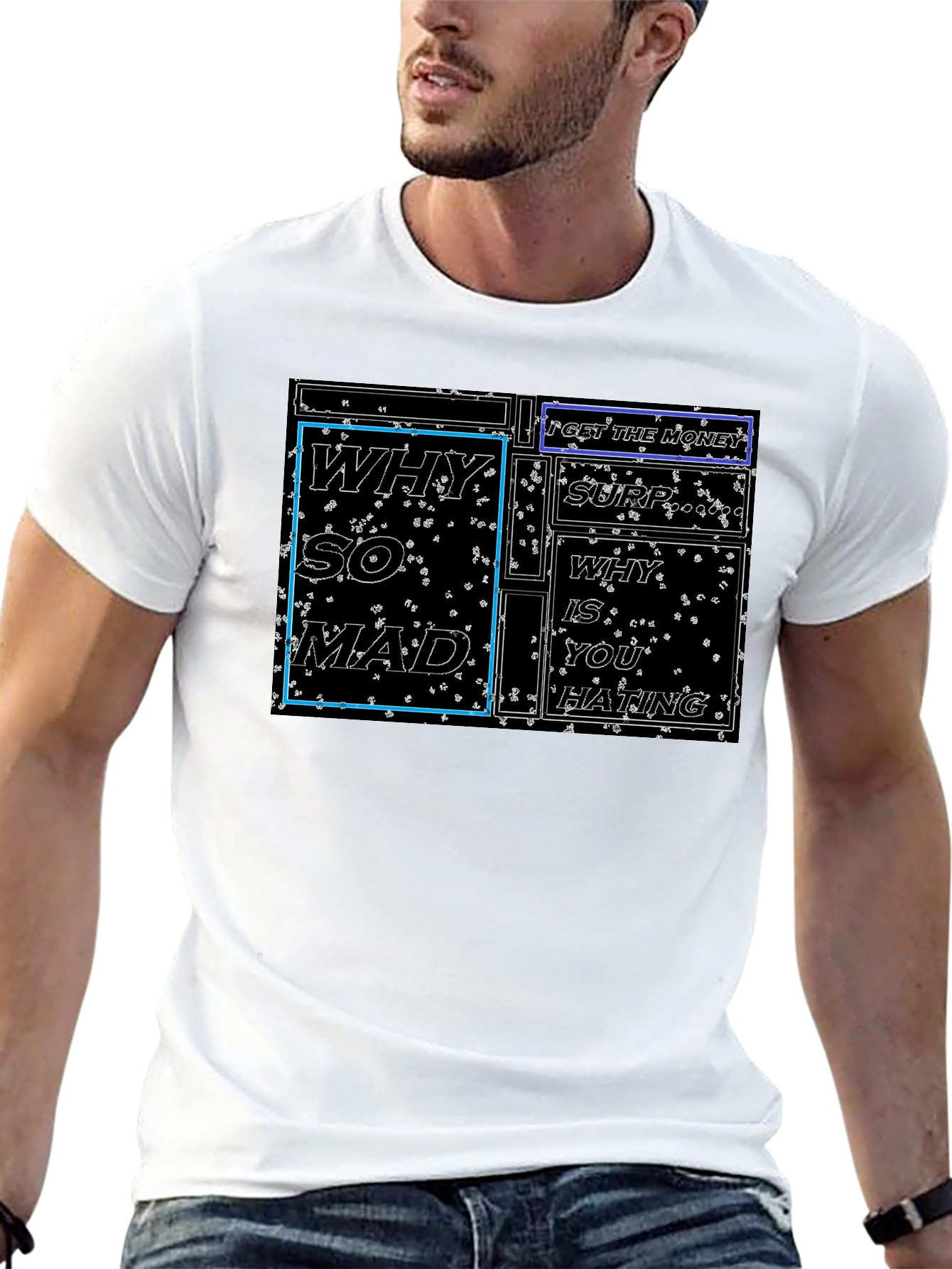 Black Graphic Tee: Why So Mad? Cotton Blend T-Shirt view 13