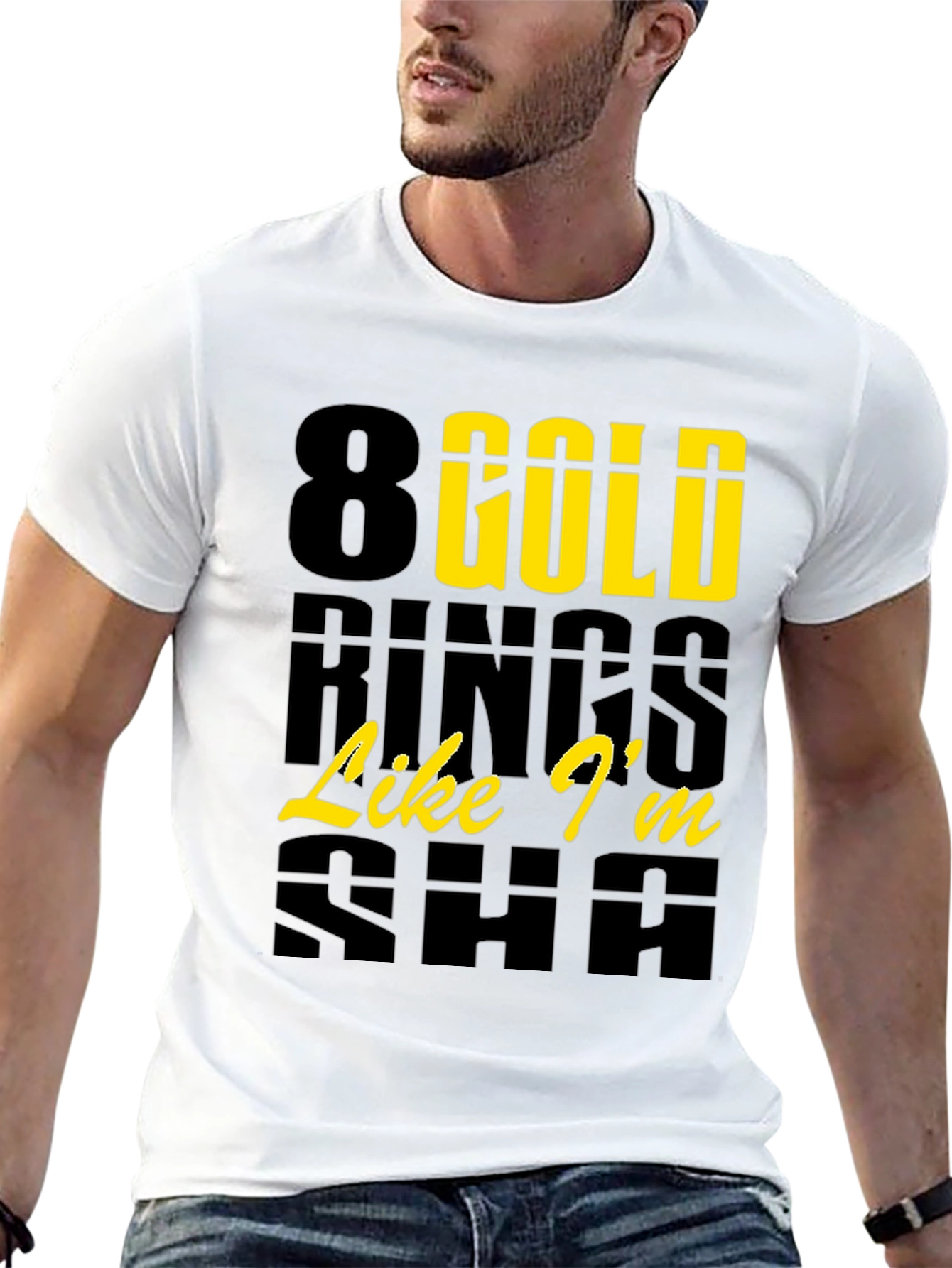 Black 8 Gold Rings Graphic Tee - Trendy & Stylish view 13