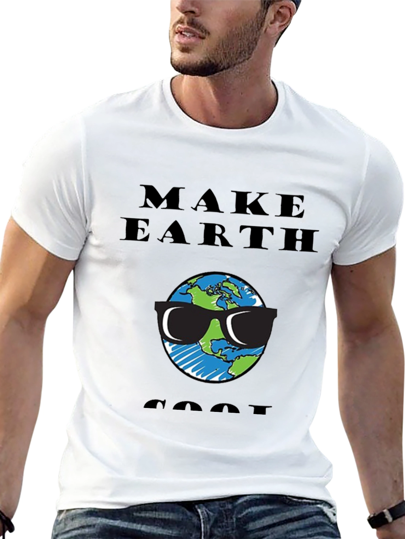 Black Make Earth Cool T-Shirt - Earth with Sunglasses Graphic Tee view 13