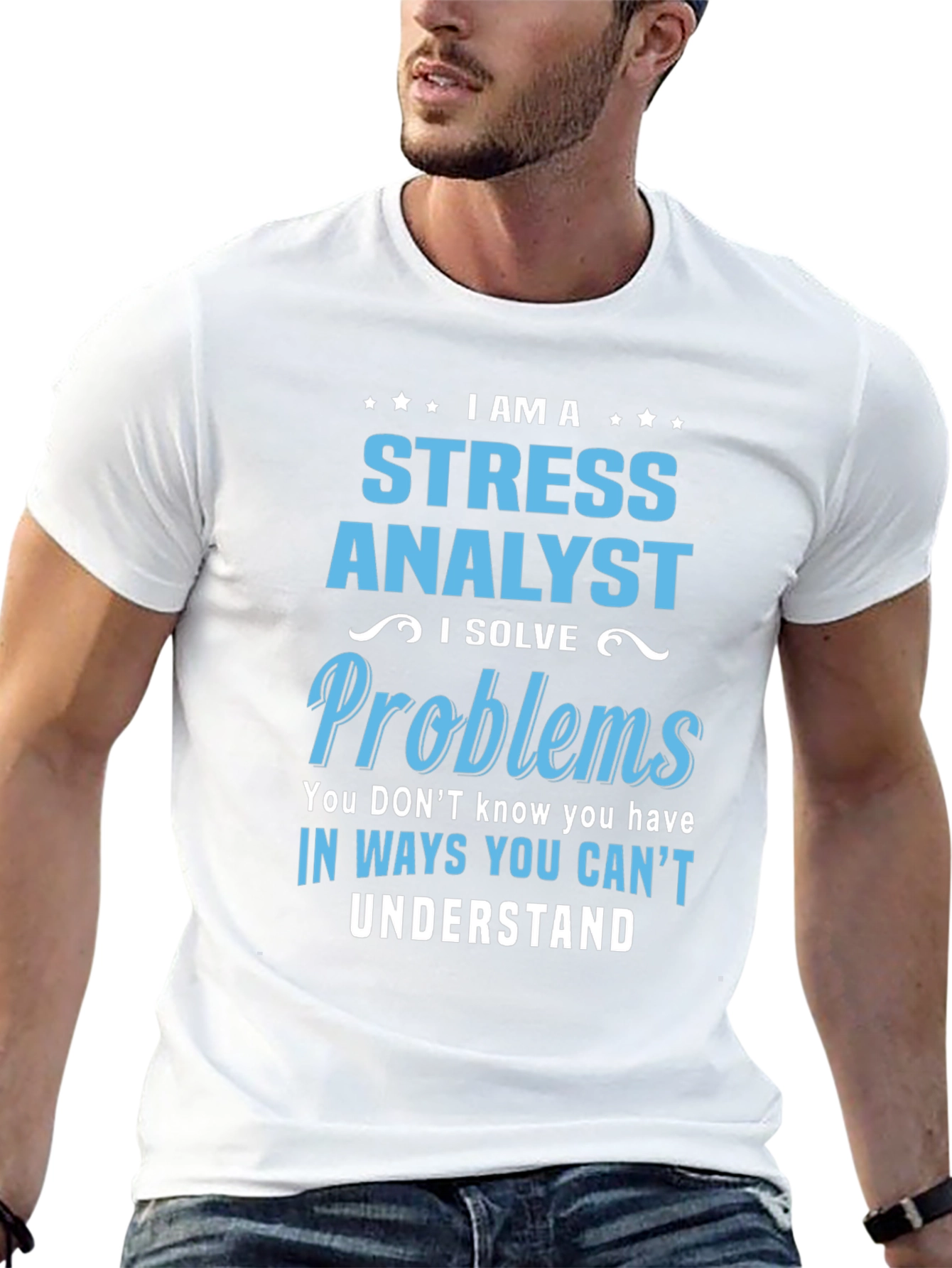 Black Stress Analyst T-Shirt: Solving Problems Unseen view 13