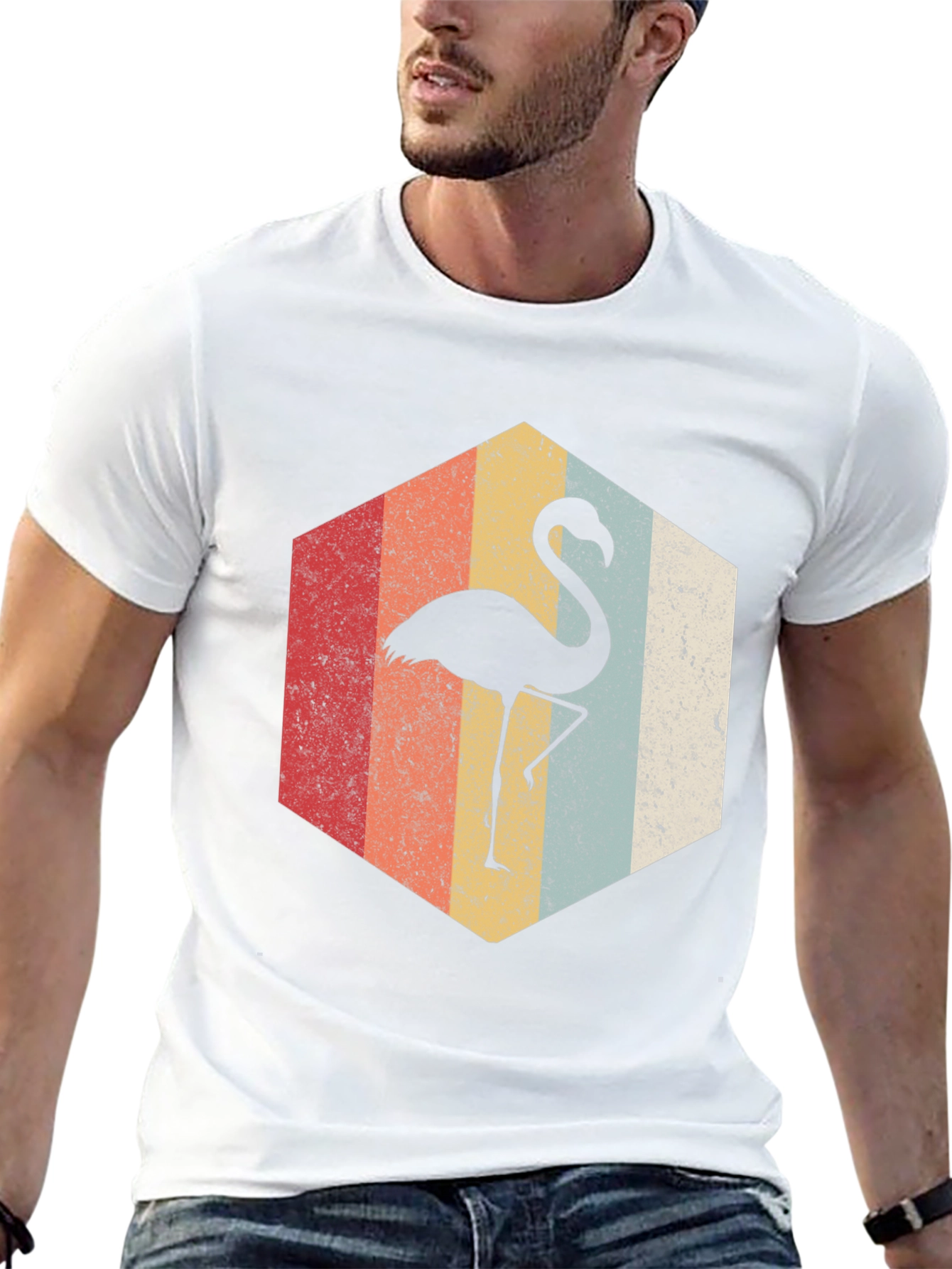 Black Retro Flamingo Hexagon Graphic Tee view 13