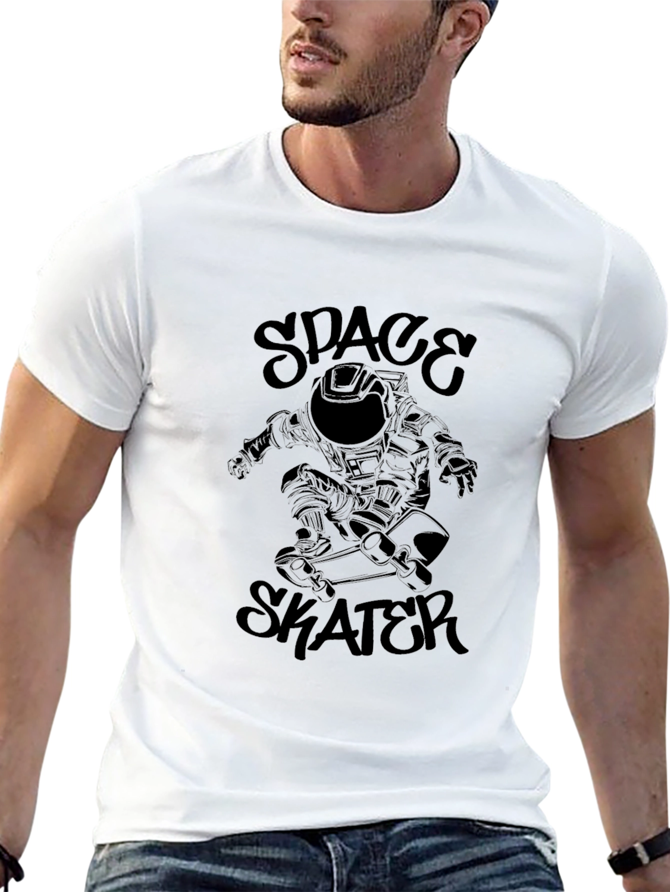 Black Space Skater Graphic Tee - Black Cotton T-Shirt view 13