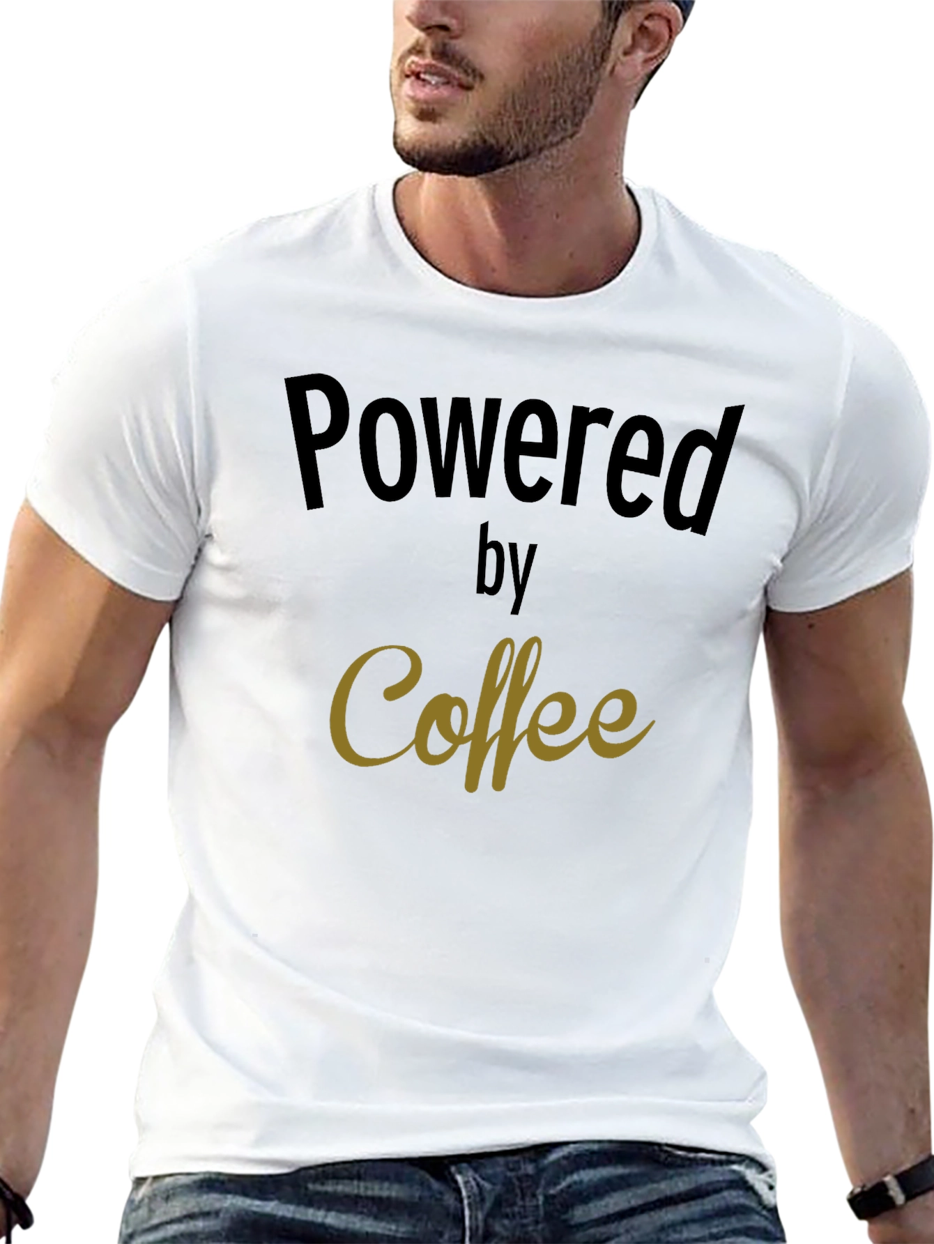 Black Powered by Coffee - Men's Black T-Shirt view 13