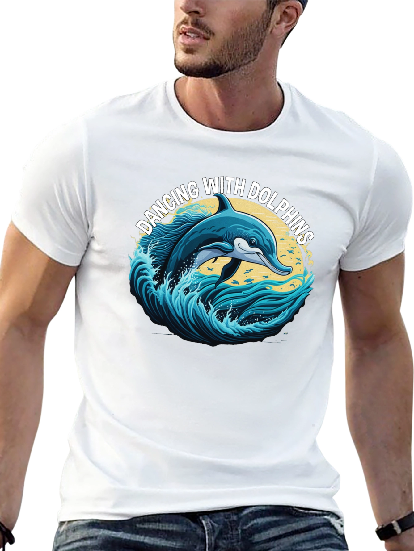 Black Dancing with Dolphins Graphic T-Shirt view 13