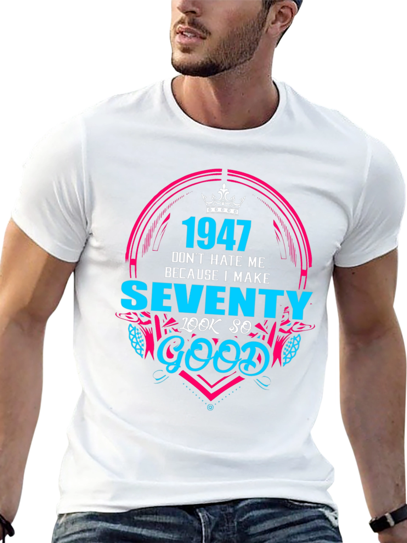 Black 1947 Birthday T-Shirt - Make Seventy Look Good! view 13