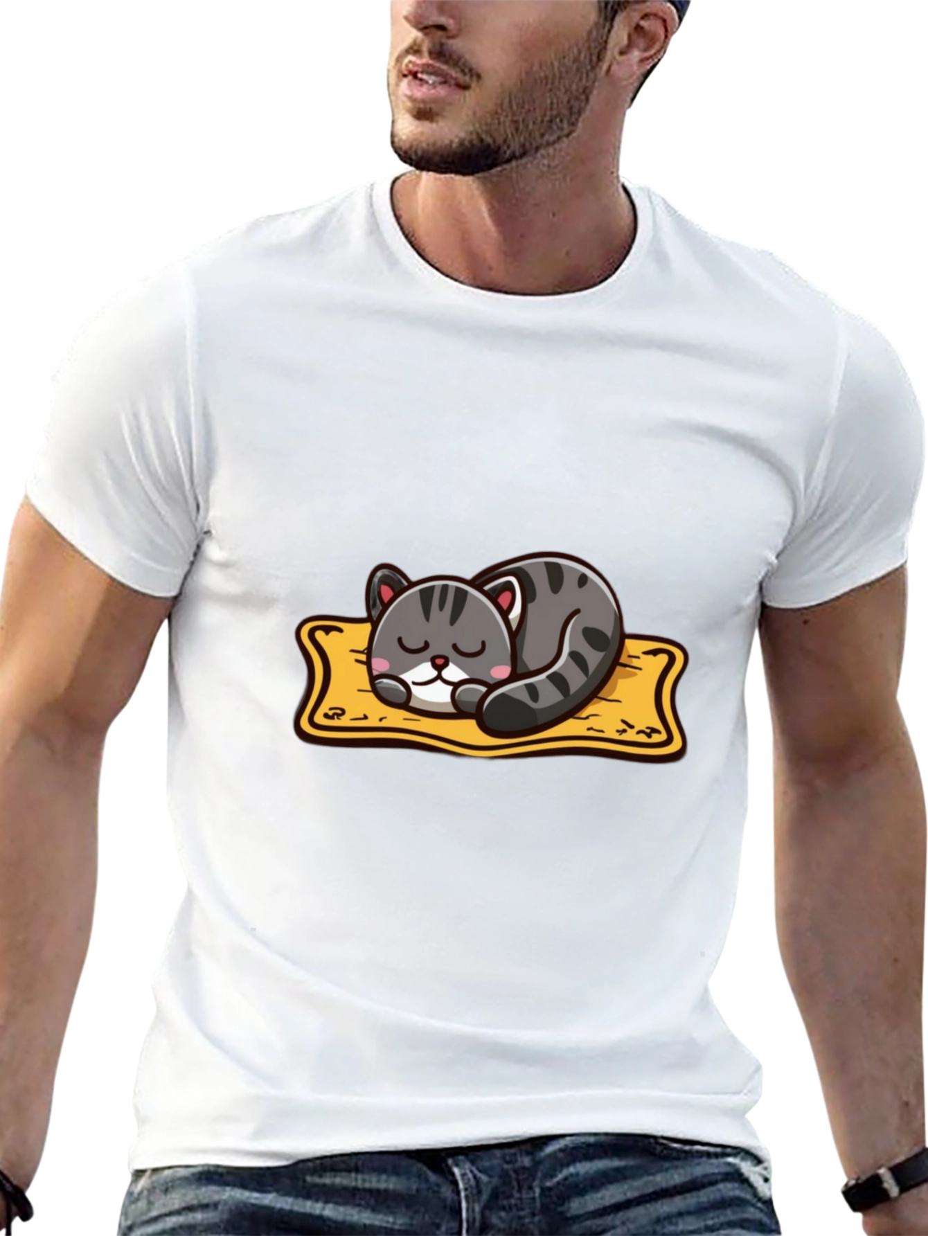 Black Cute Cartoon Cat Nap T-Shirt - Black view 13