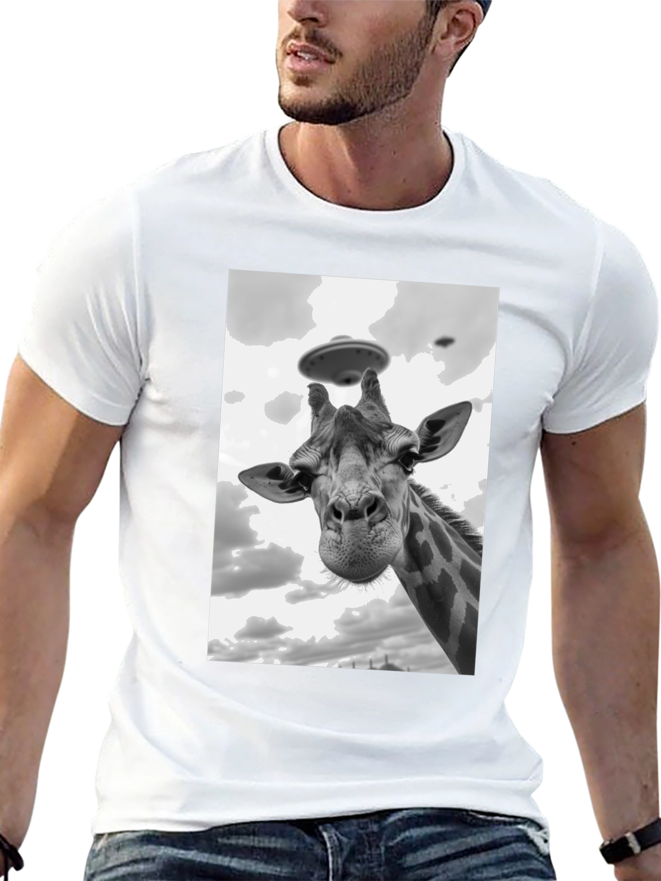 Black Giraffe Abduction T-Shirt: Quirky UFO Tee view 13