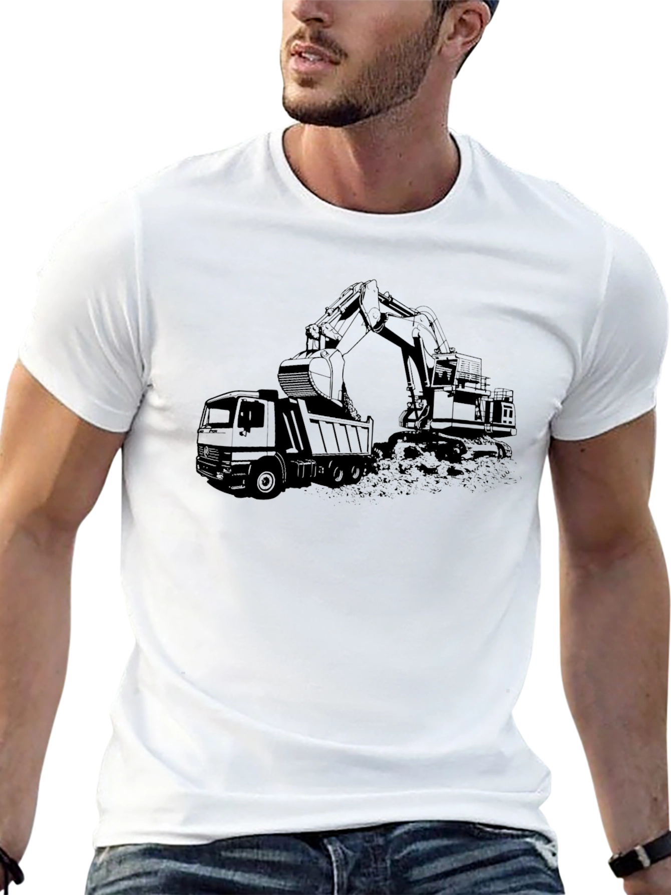 Black Excavator & Dump Truck Graphic Tee - 13