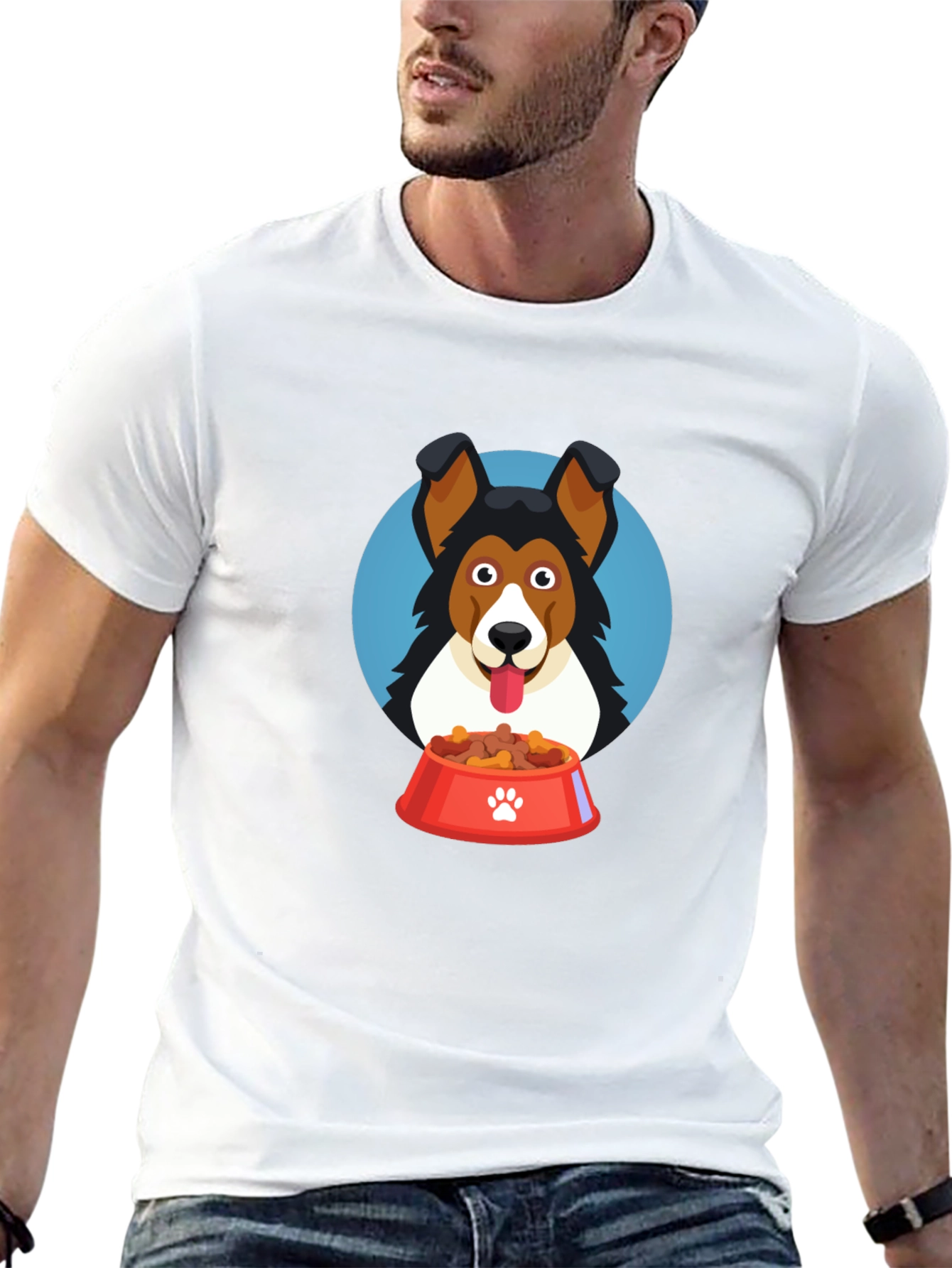 Black Dog Lover T-Shirt - Cartoon Dog with Food Bowl Design view 13
