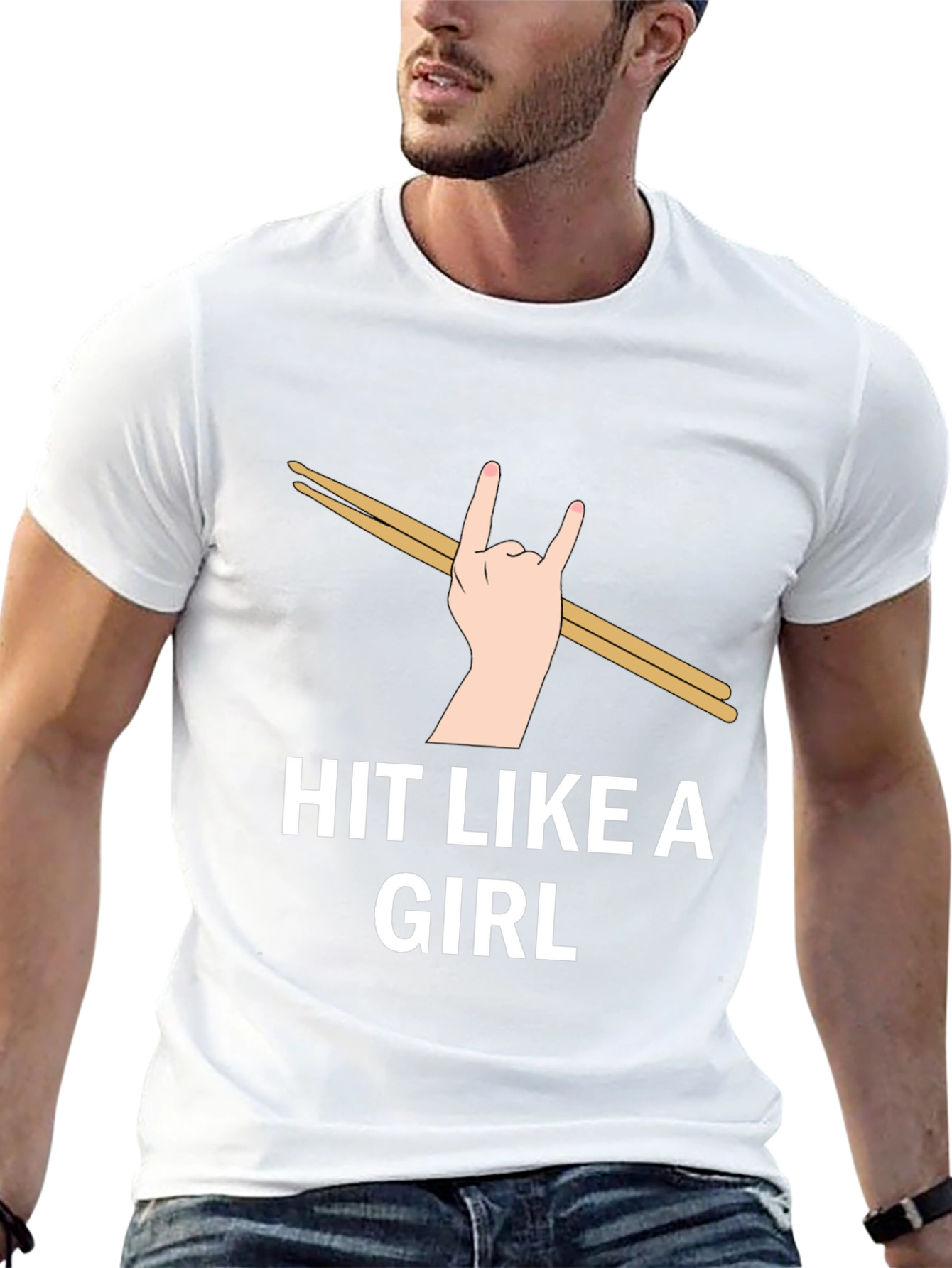 Black Hit Like a Girl Drummer T-Shirt - Music Lover Tee view 13