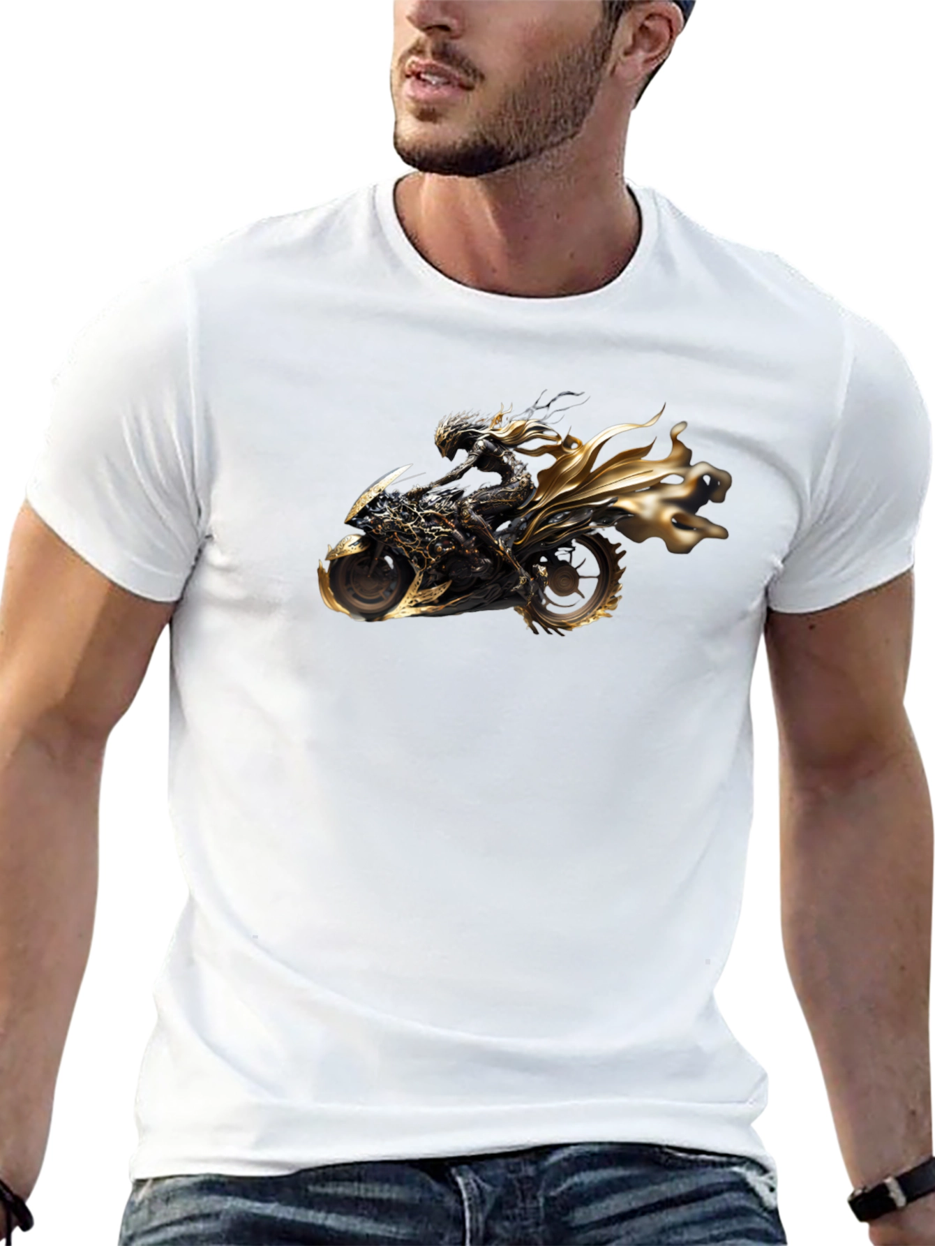 Black Black T-Shirt with Motorcycle Rider Graphic view 13