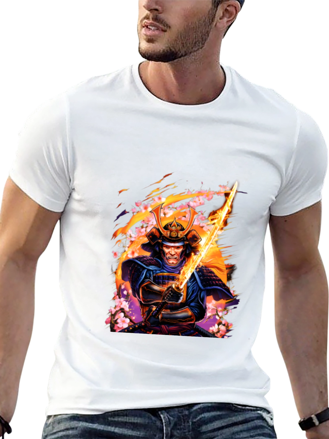 Black Samurai Warrior Graphic Print Black T-Shirt view 13