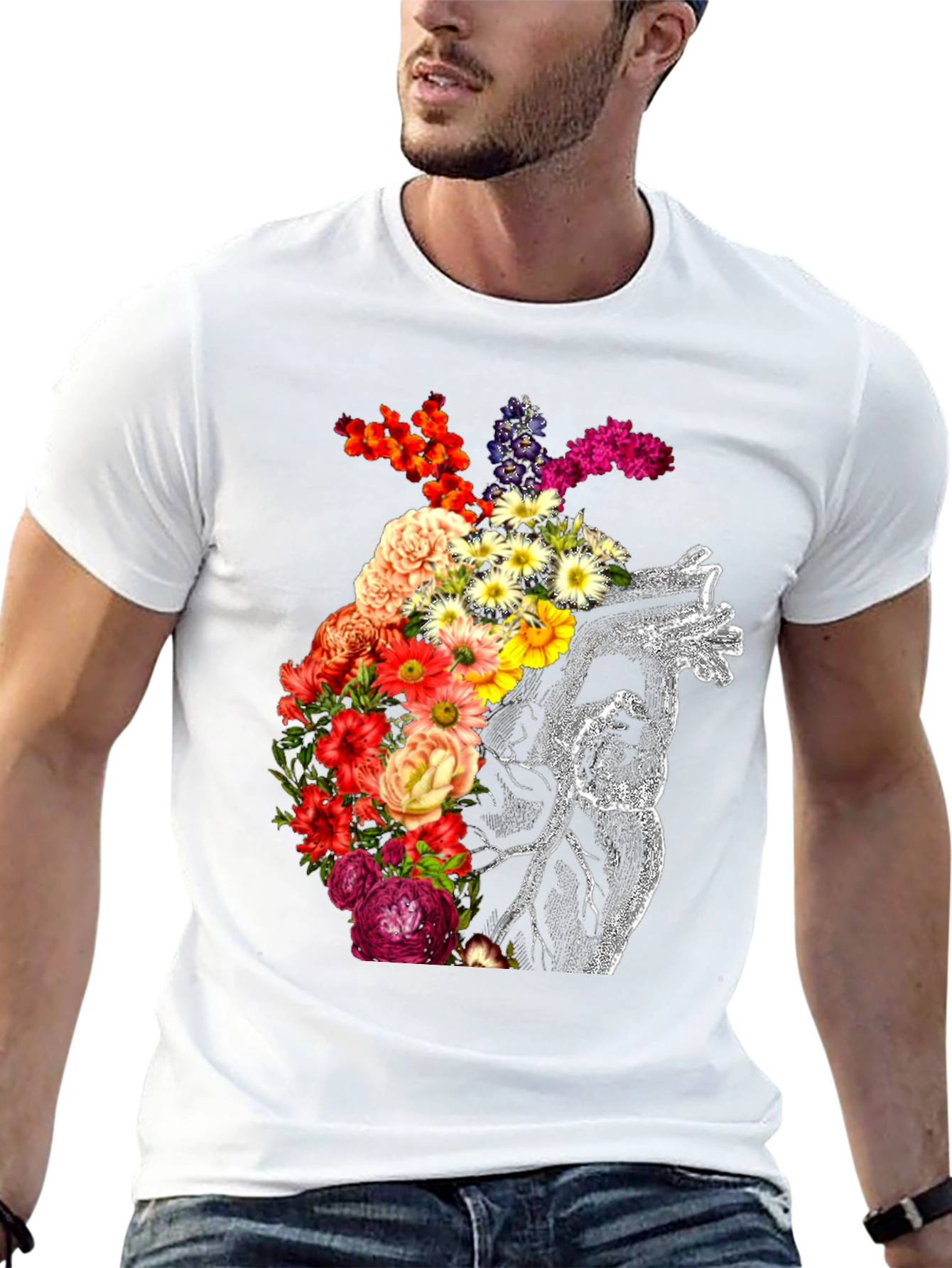 Black Floral Heart Graphic Black T-Shirt view 13