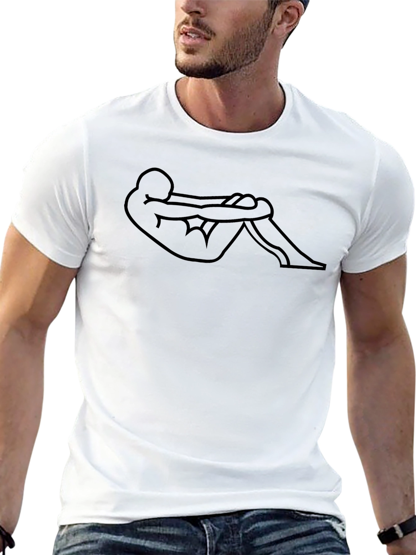 Minimalist Outline Man in Fetal Position Black T-Shirt - 13