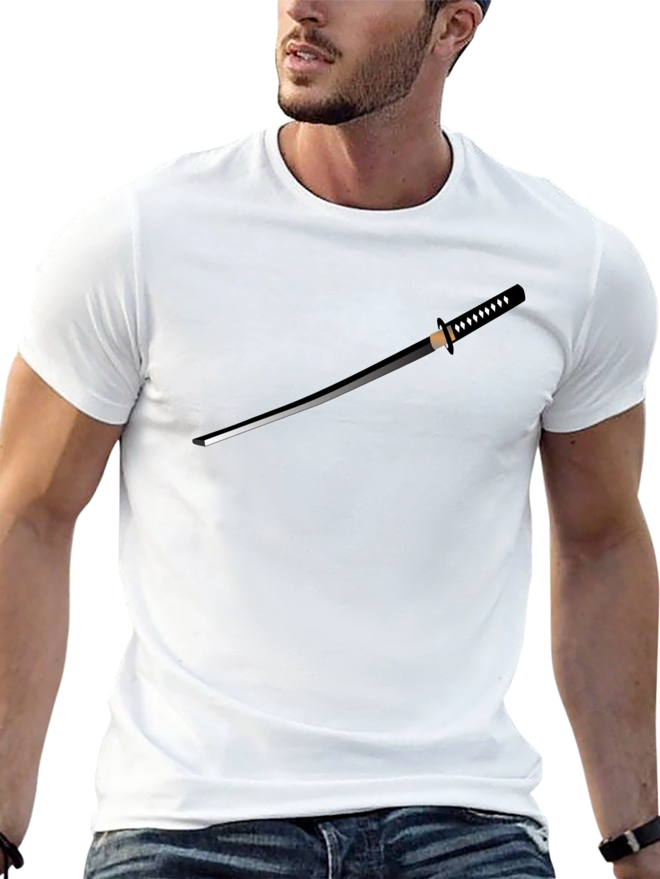 Black Katana Graphic T-Shirt - Black Crew Neck Tee view 13
