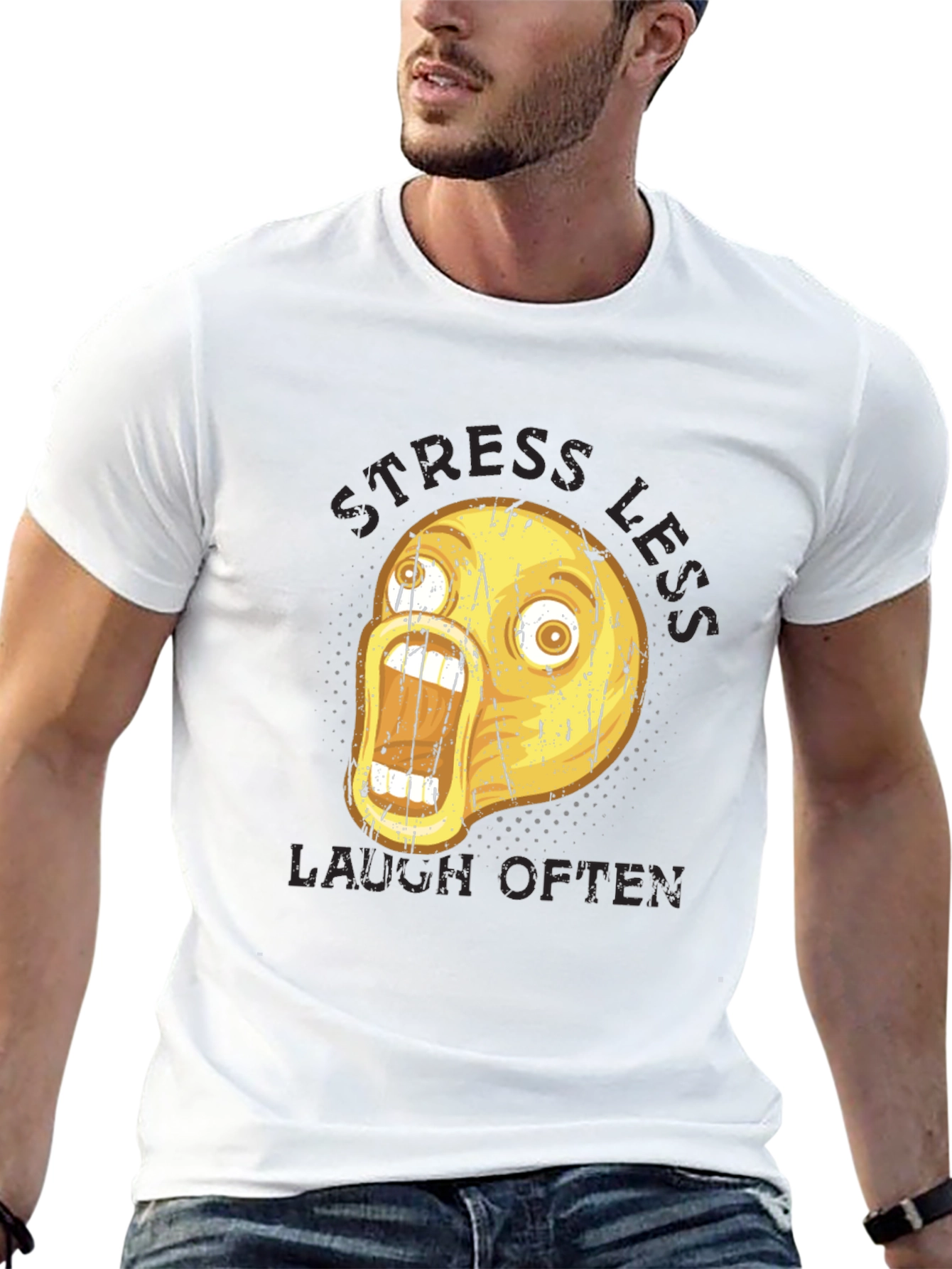 Black Stress Less Laugh Often Graphic Tee view 13