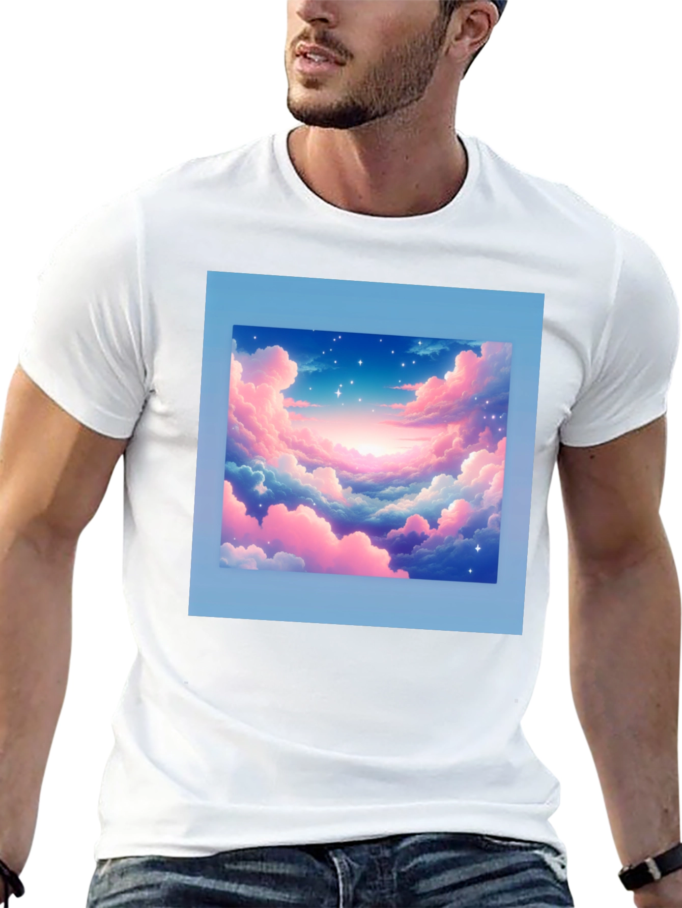 Black Dreamy Clouds Graphic Tee - Soft Black Cotton T-Shirt view 13
