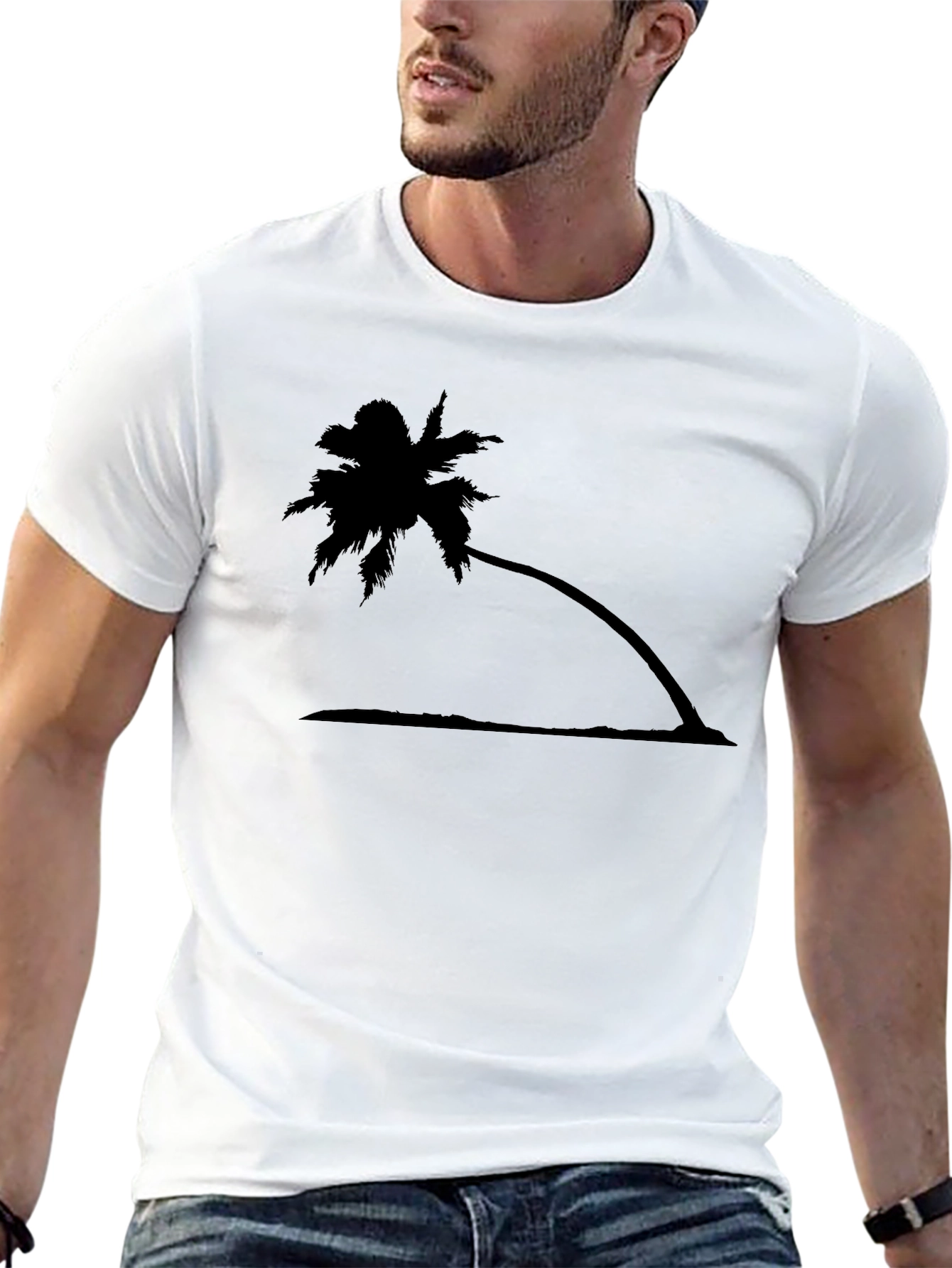 Tropical Palm Tree Graphic Tee - Black Cotton T-Shirt - 13