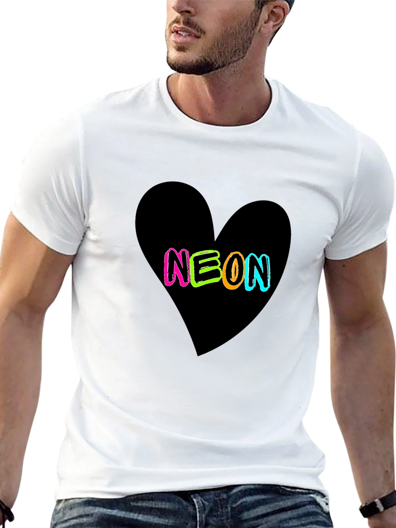 Black Neon Heart Graphic Black T-Shirt view 13