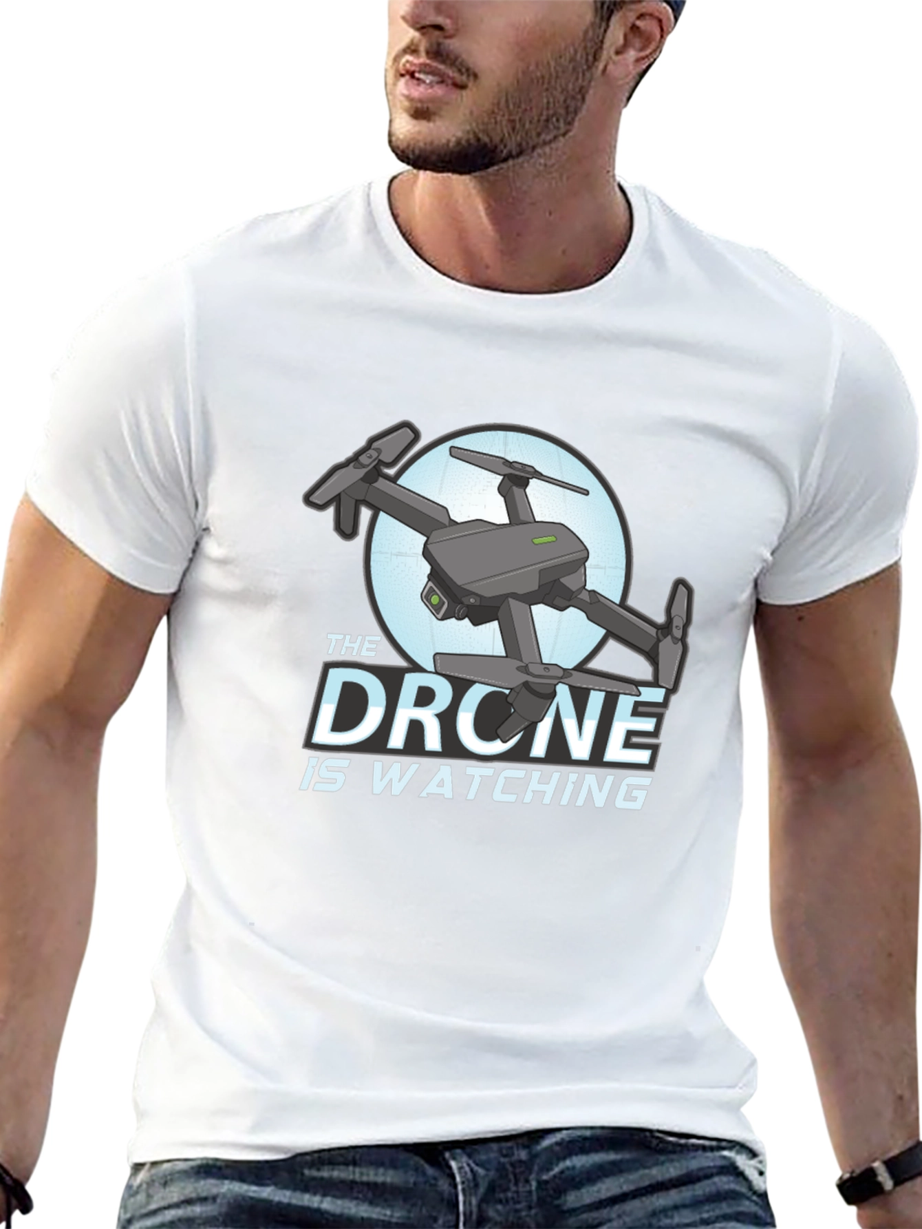 Black The Drone Is Watching Graphic T-Shirt view 13