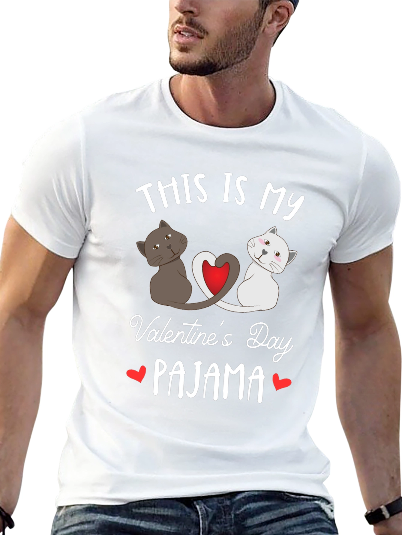 Black Valentine's Day Cat Pajama T-Shirt view 13