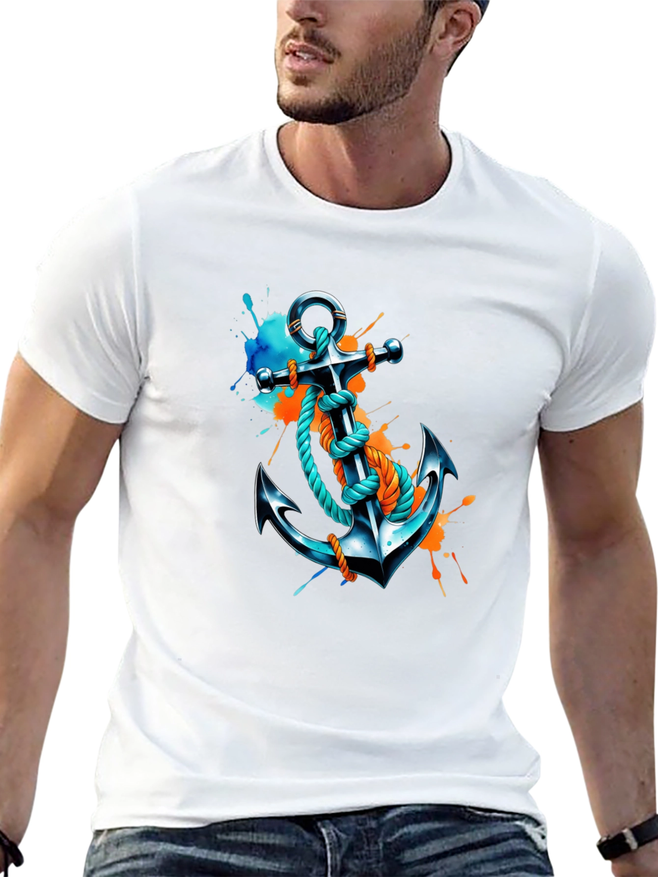 Black Anchor Graphic T-Shirt - Artistic Nautical Tee view 13