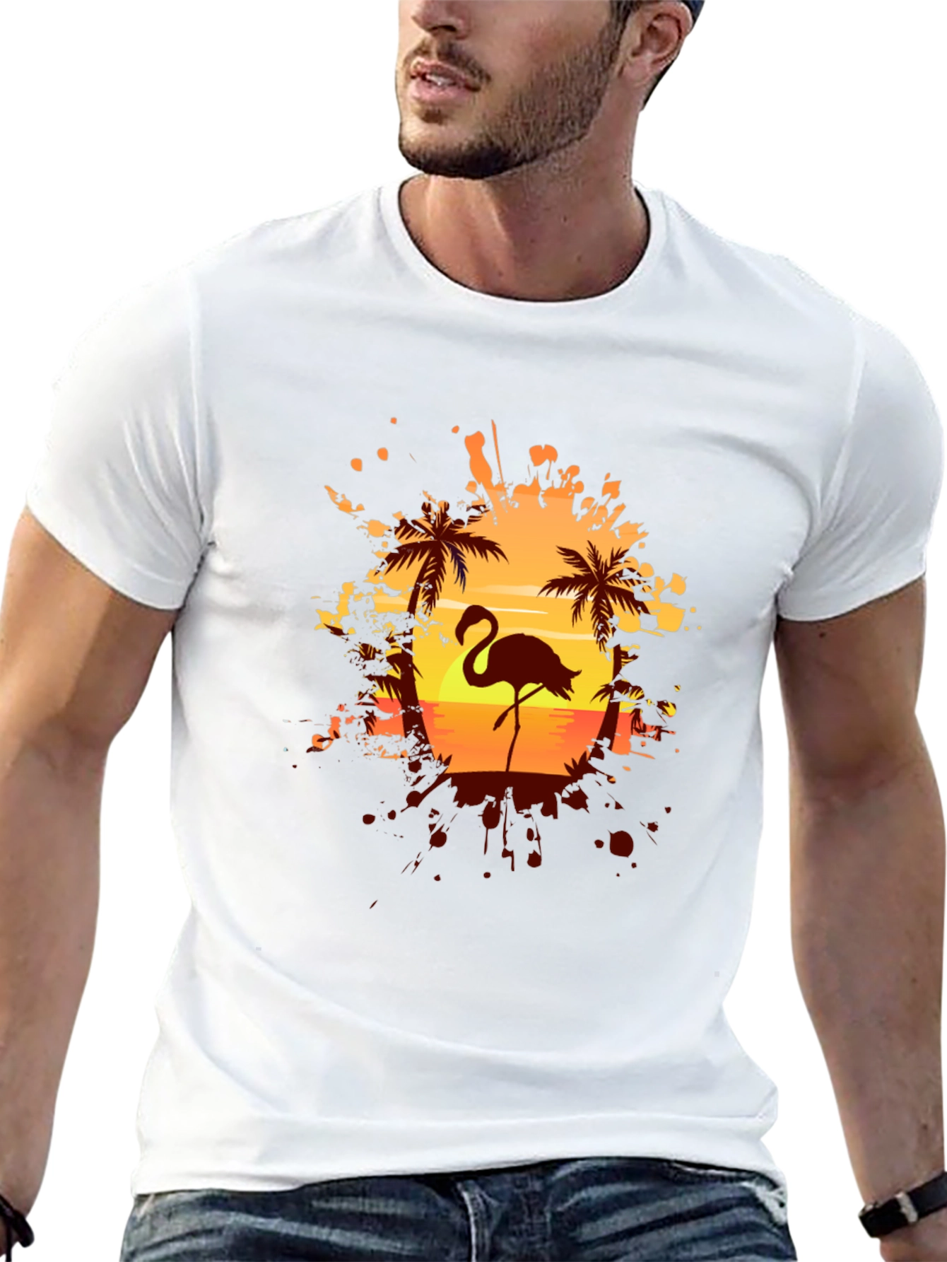 Black Flamingo Sunset Graphic Tee - Tropical Vibes view 13
