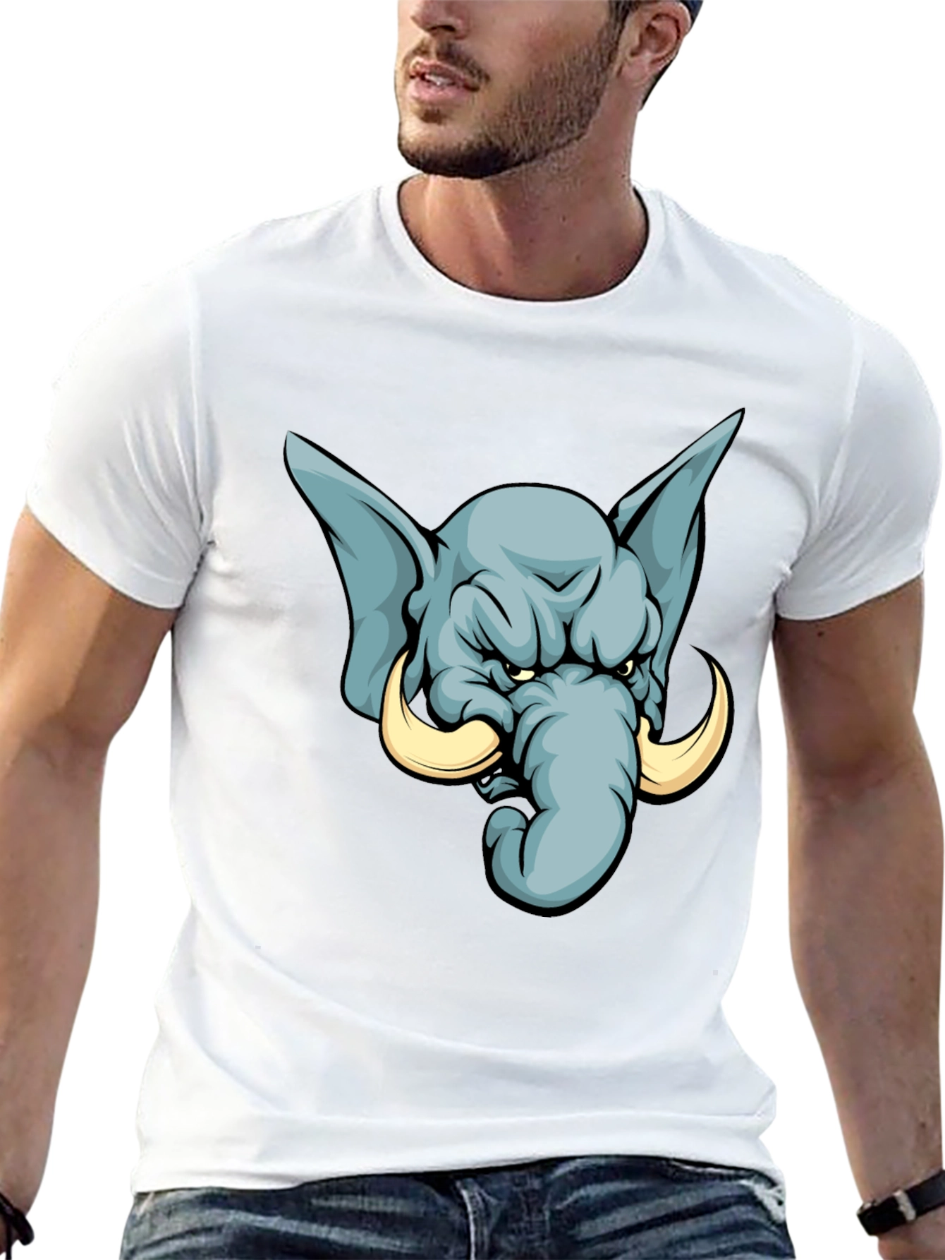 Black Angry Elephant Cartoon T-Shirt - Black view 13