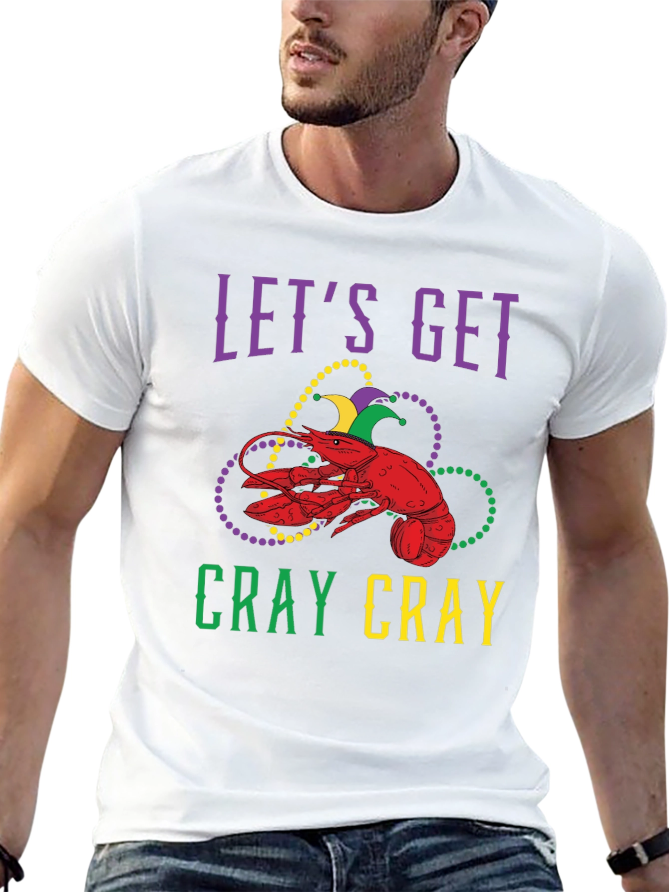 Black Let's Get Cray Cray Mardi Gras Lobster Graphic T-Shirt view 13