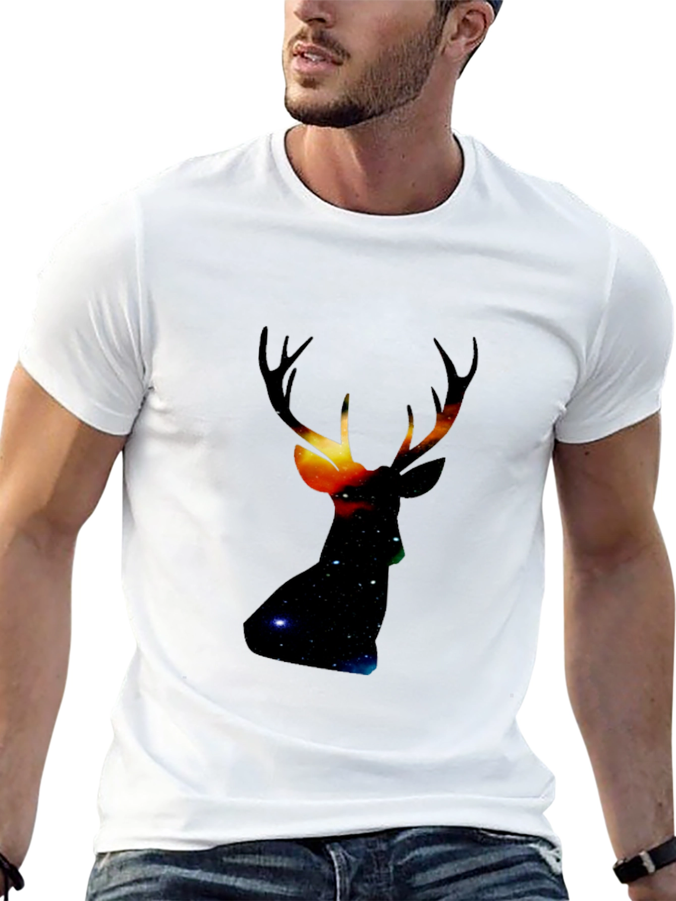 Black Galaxy Deer Head Black T-Shirt view 13