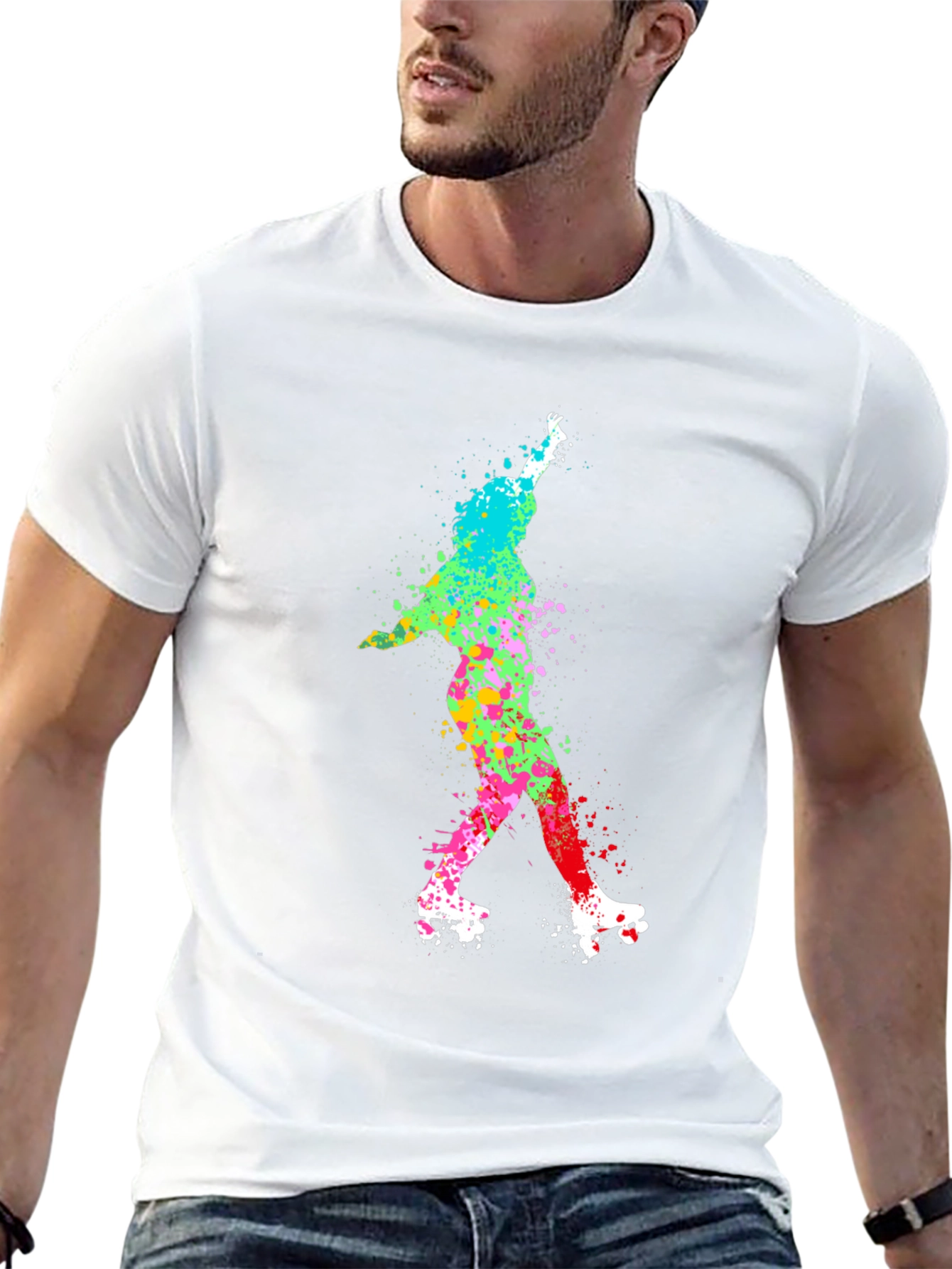 Black Colorful Roller Skate T-Shirt view 13