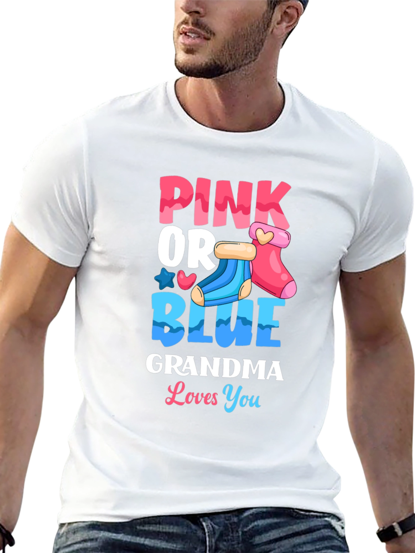 Black Pink or Blue Grandma Loves You Gender Reveal T-Shirt view 13