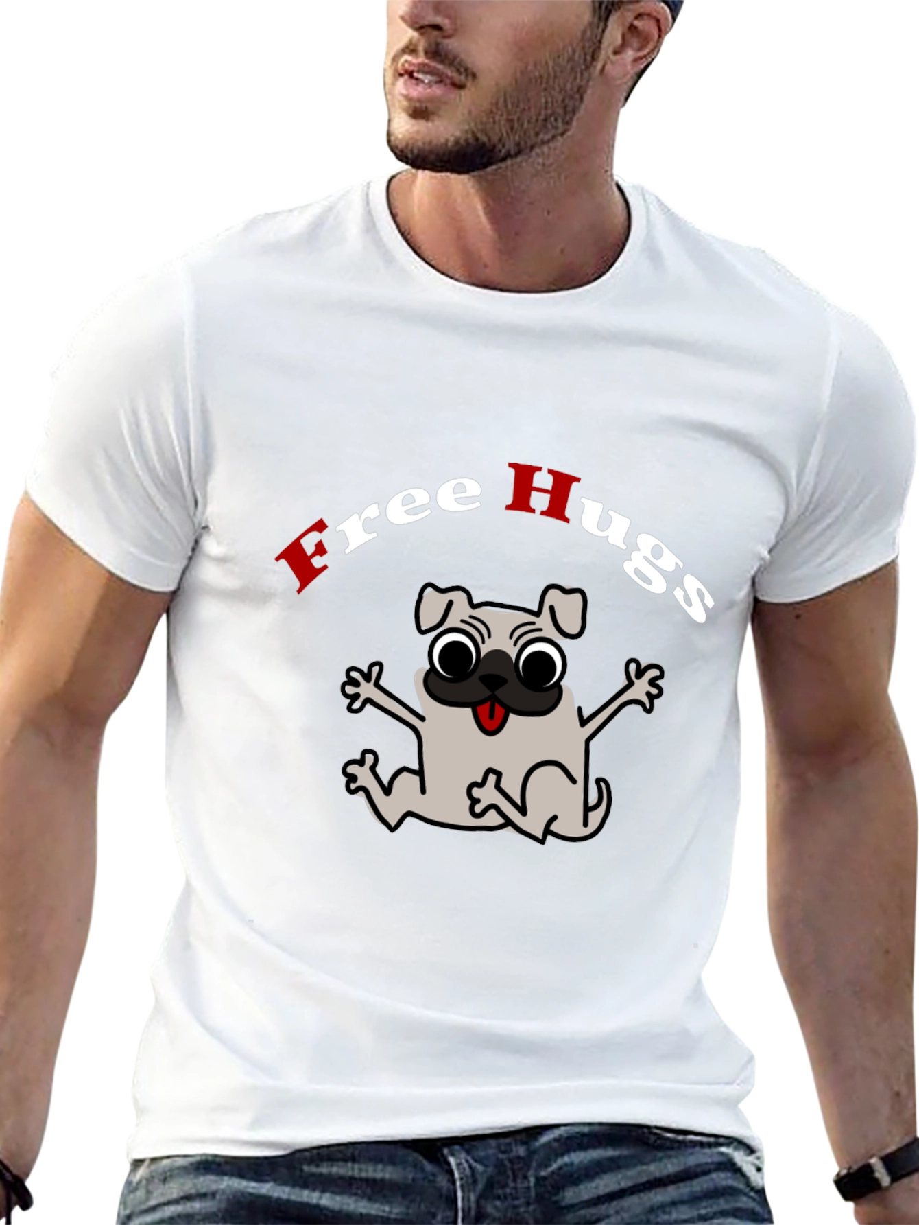 Black Free Hugs Pug Graphic Tee view 13