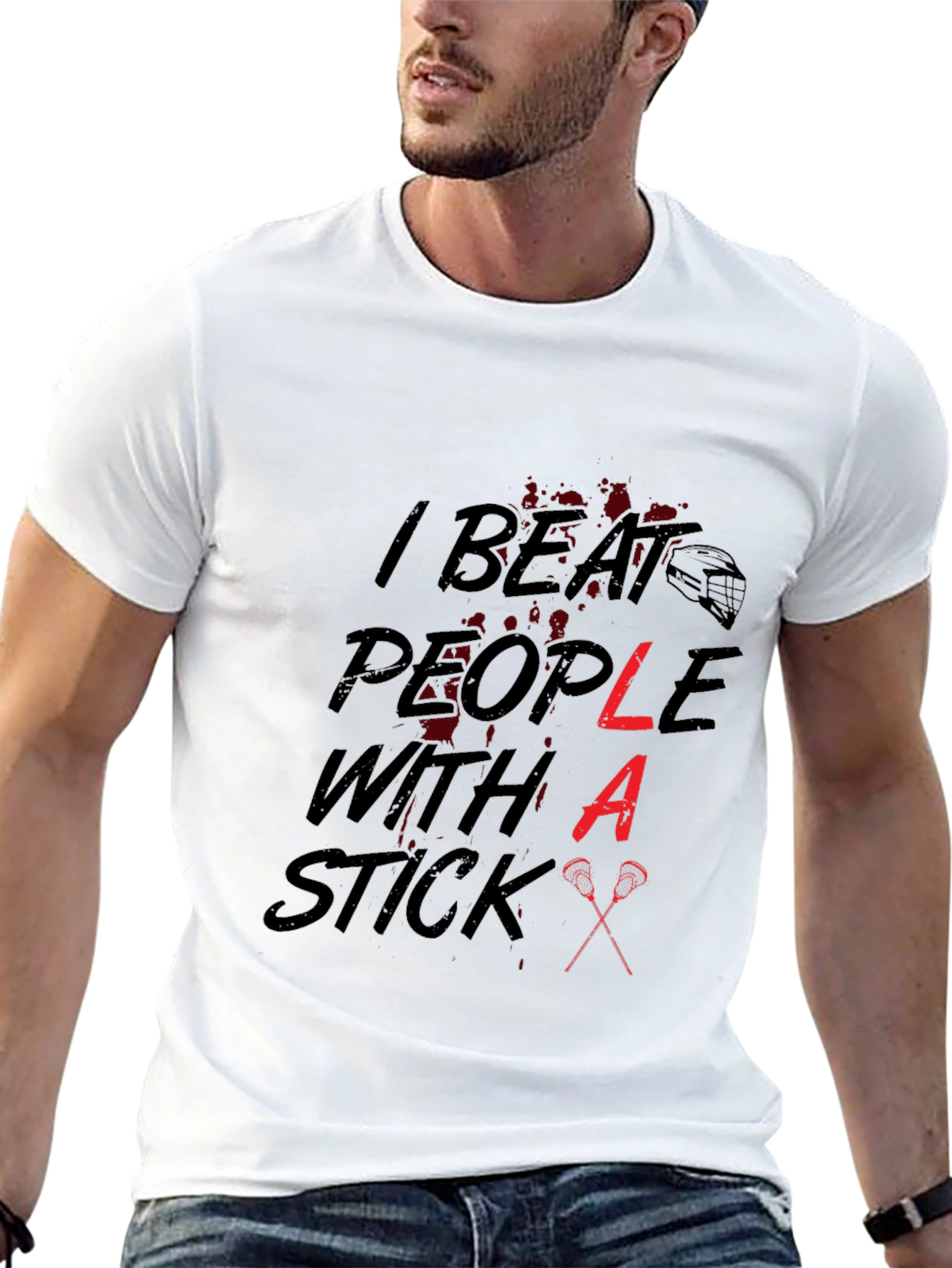 Black I Beat People With a Stick Lacrosse T-Shirt view 13