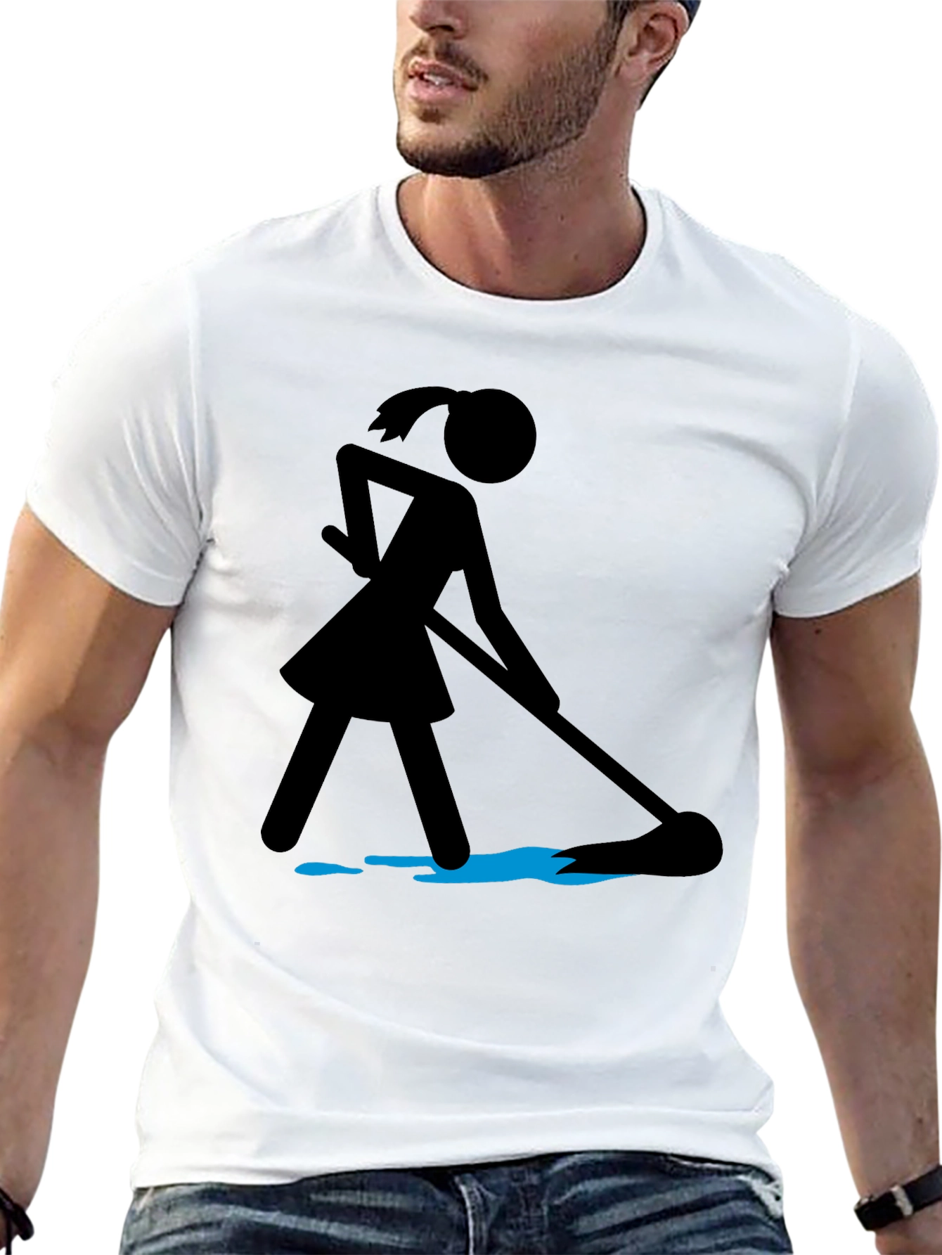 Black Funny House Cleaning Shirt - Stick Figure Mop view 13