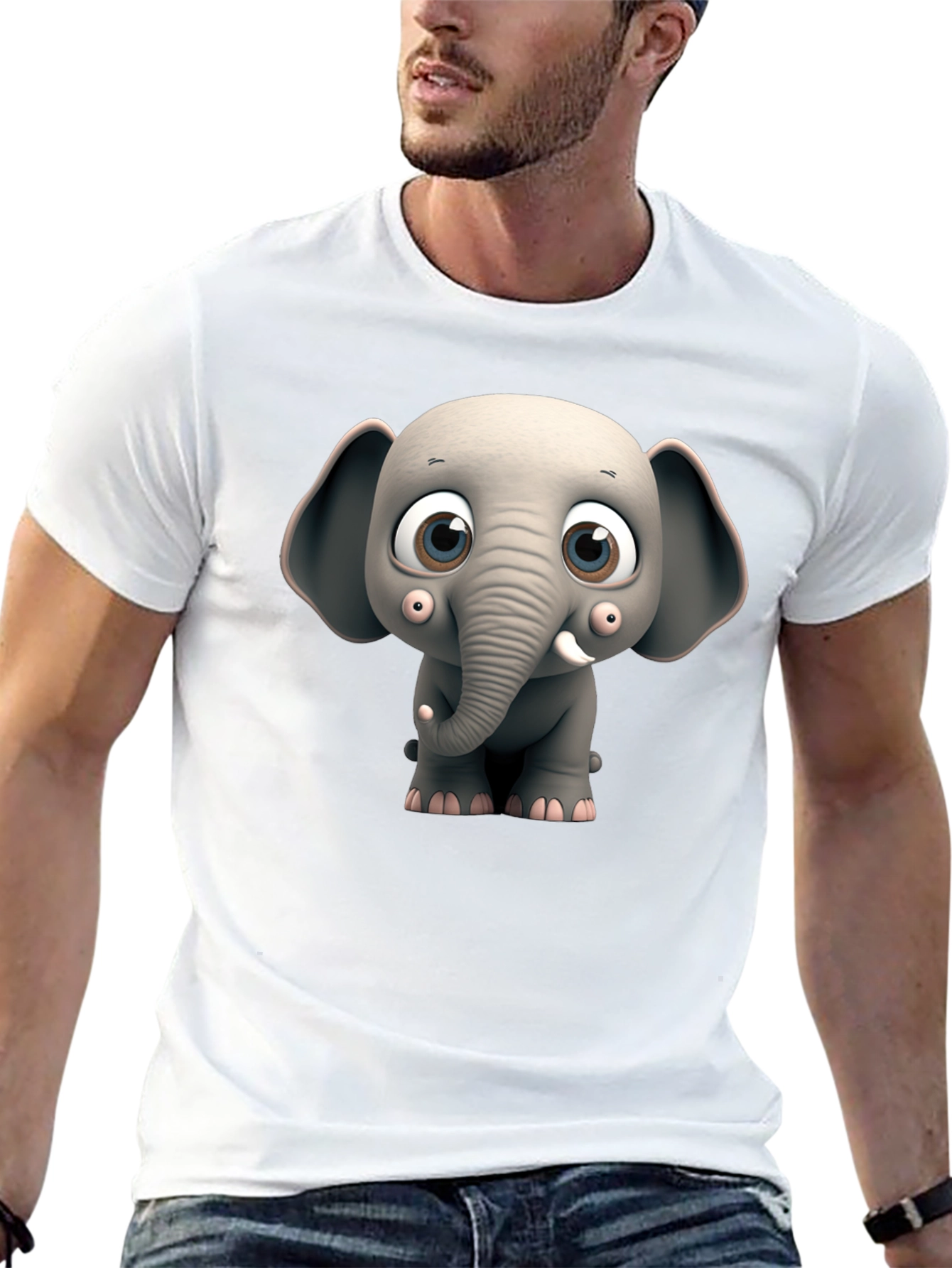 Black Cute Cartoon Elephant Graphic Tee view 13