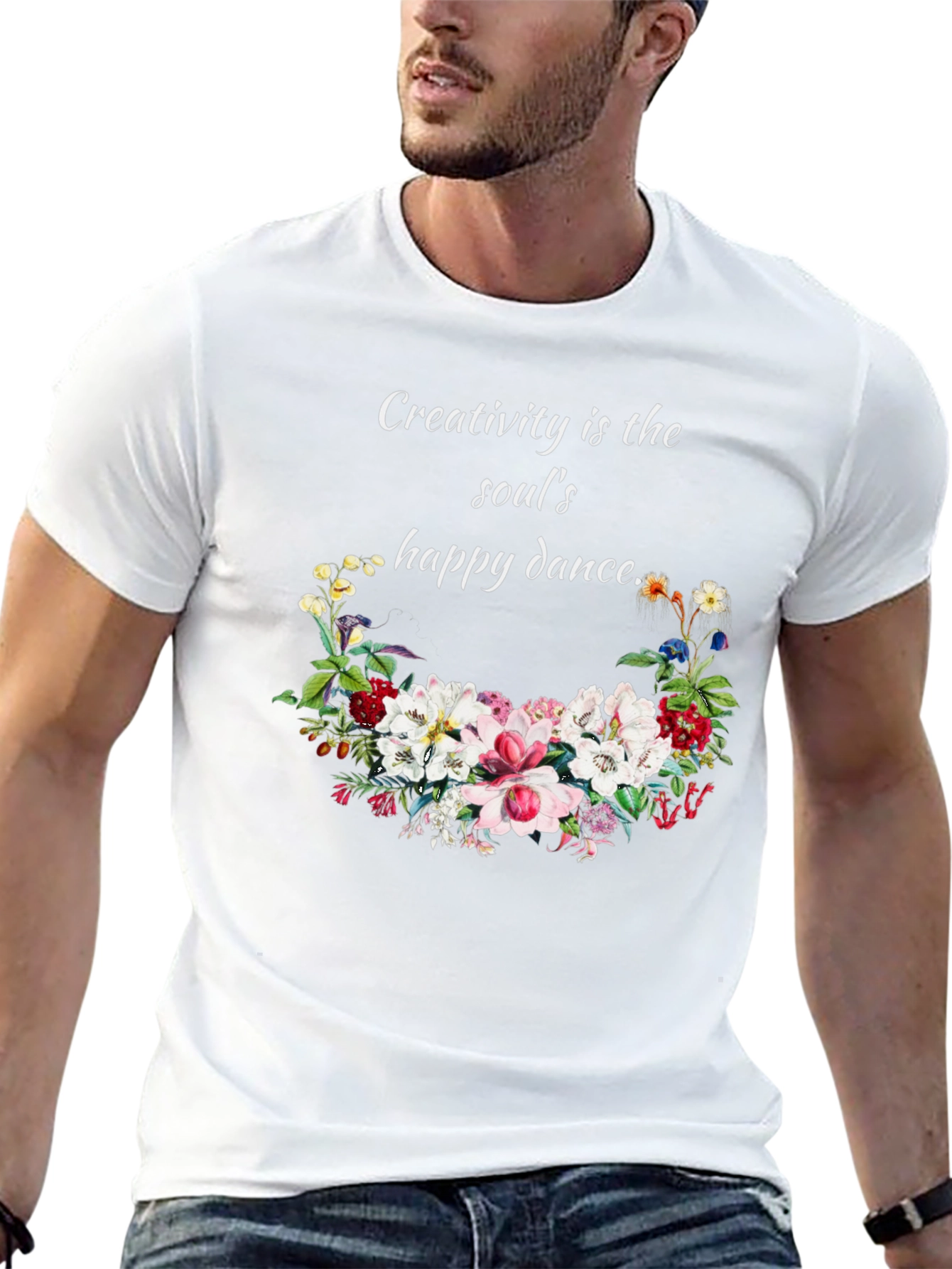 Black Creativity T-Shirt with Floral Design view 13
