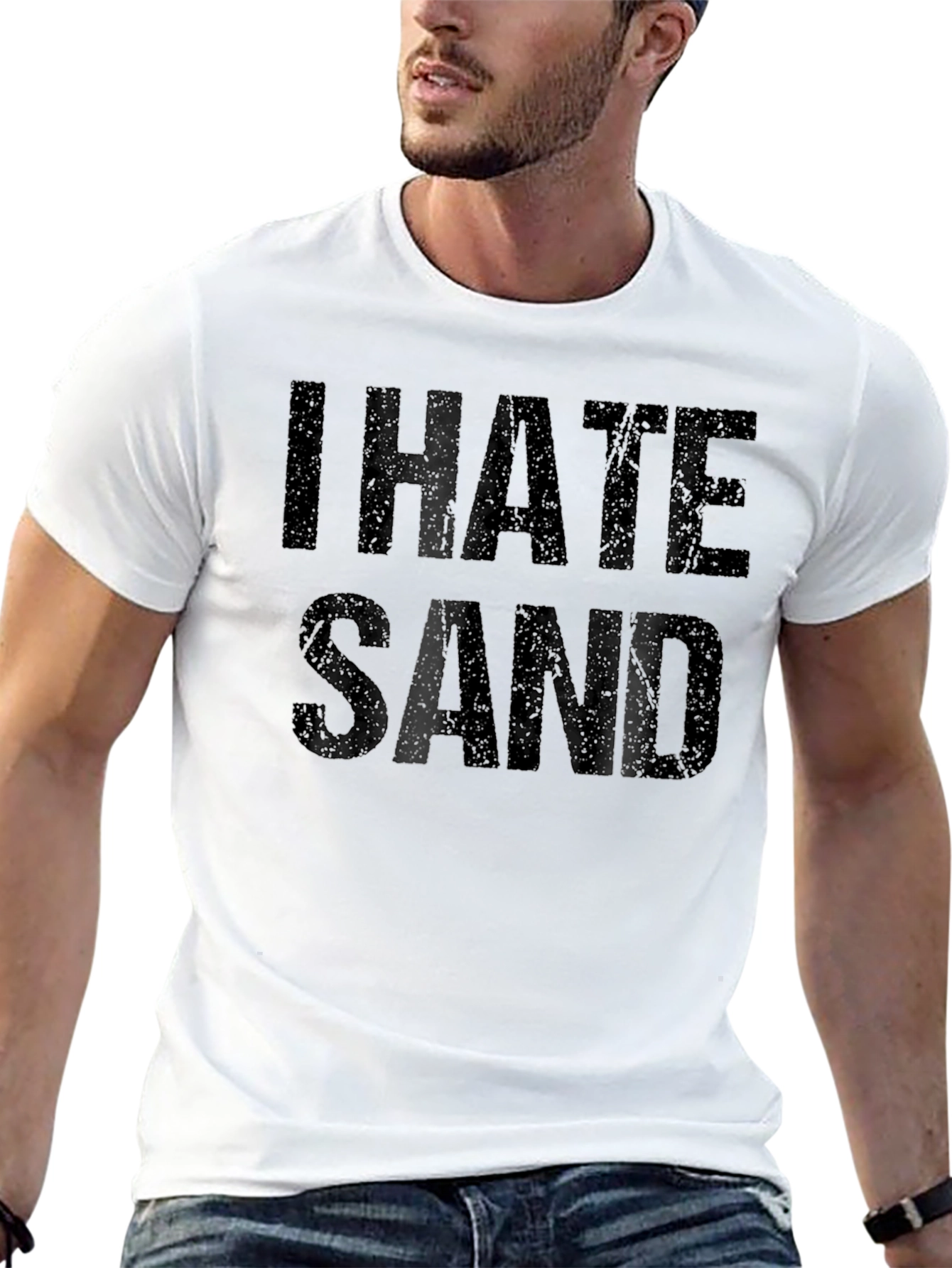 Black I Hate Sand Distressed Graphic T-Shirt view 13