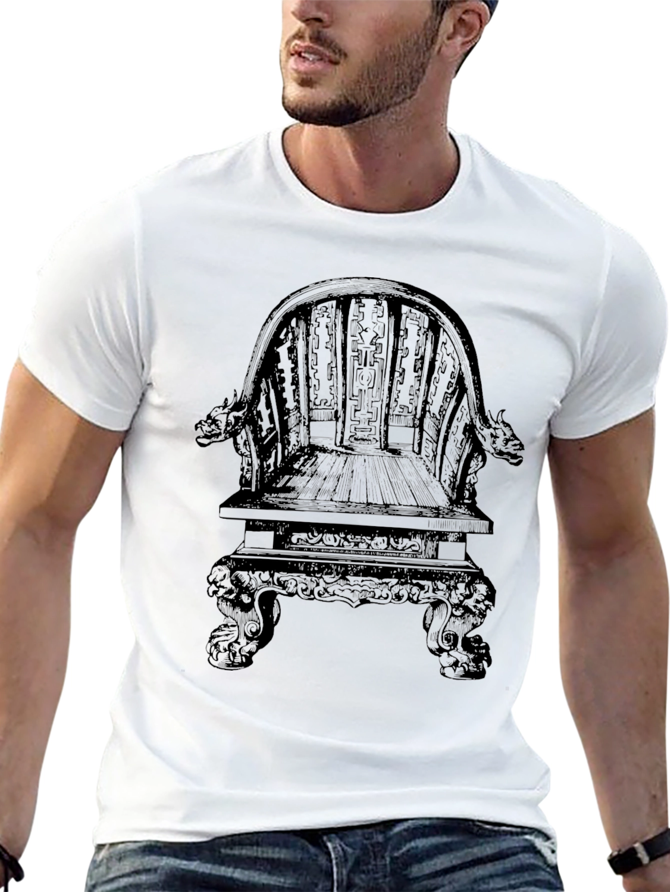 Black Intricate Throne Design Black T-Shirt view 13