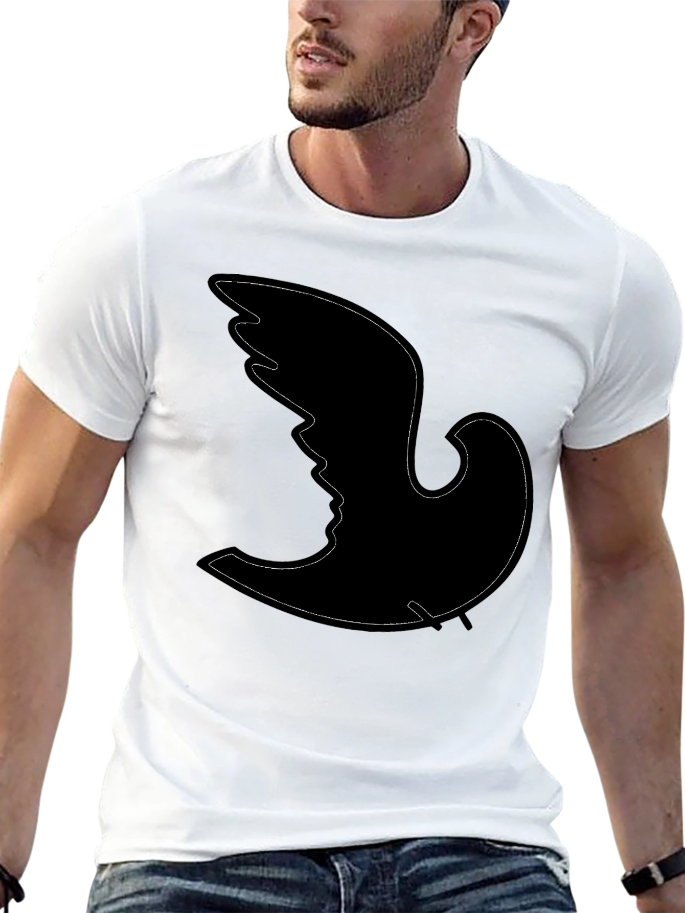 Black Abstract Bird Silhouette Black T-Shirt view 13