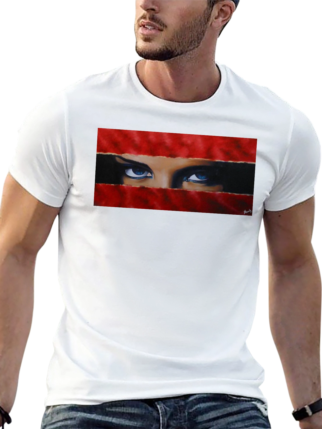 Black Intense Gaze Graphic Tee - Bold & Unique view 13