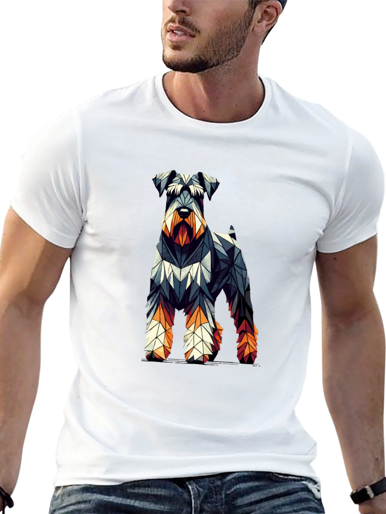 Black Geometric Dog Print Black T-Shirt view 13