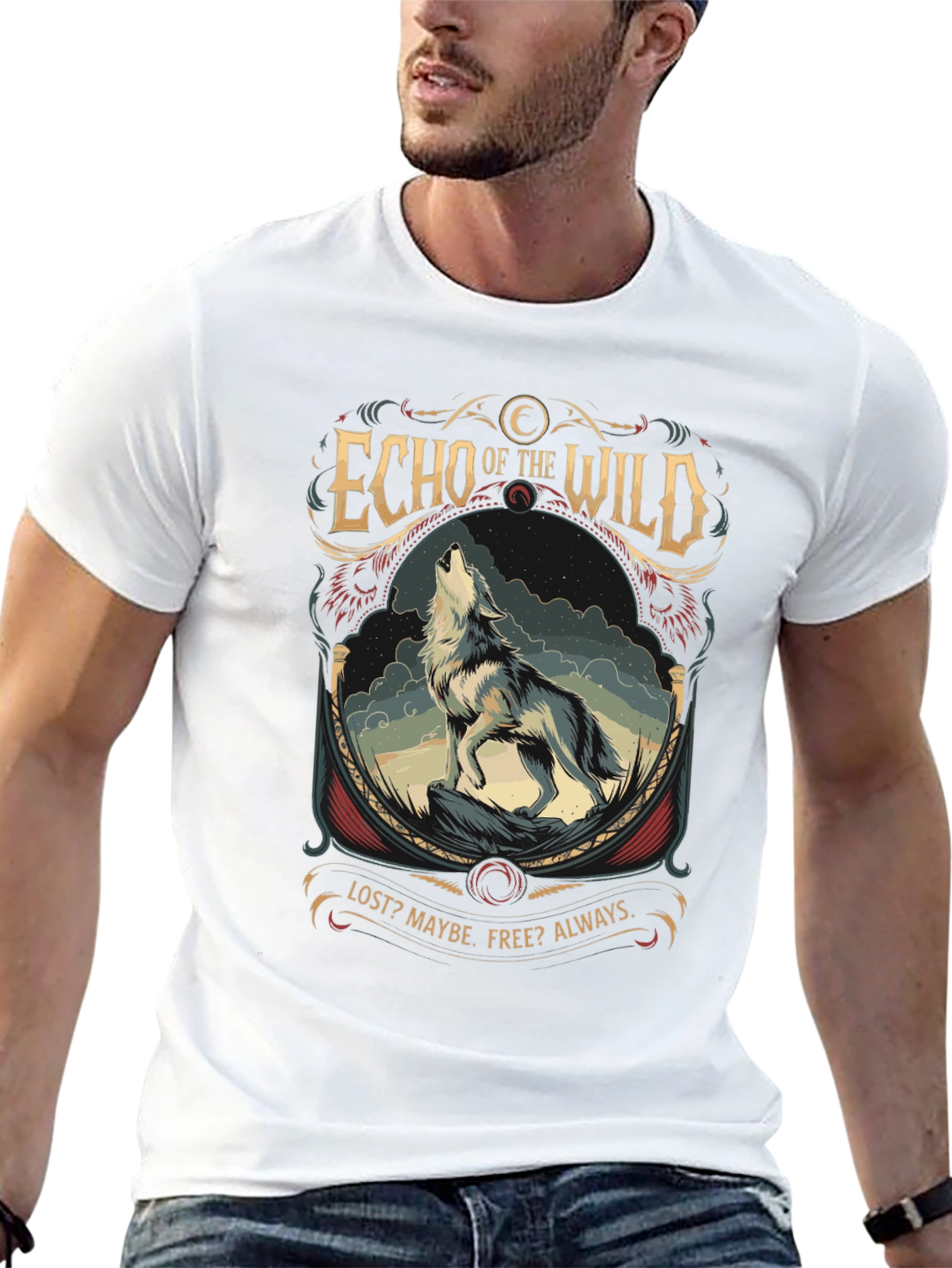 Black Echo of the Wild Wolf Graphic T-Shirt view 13