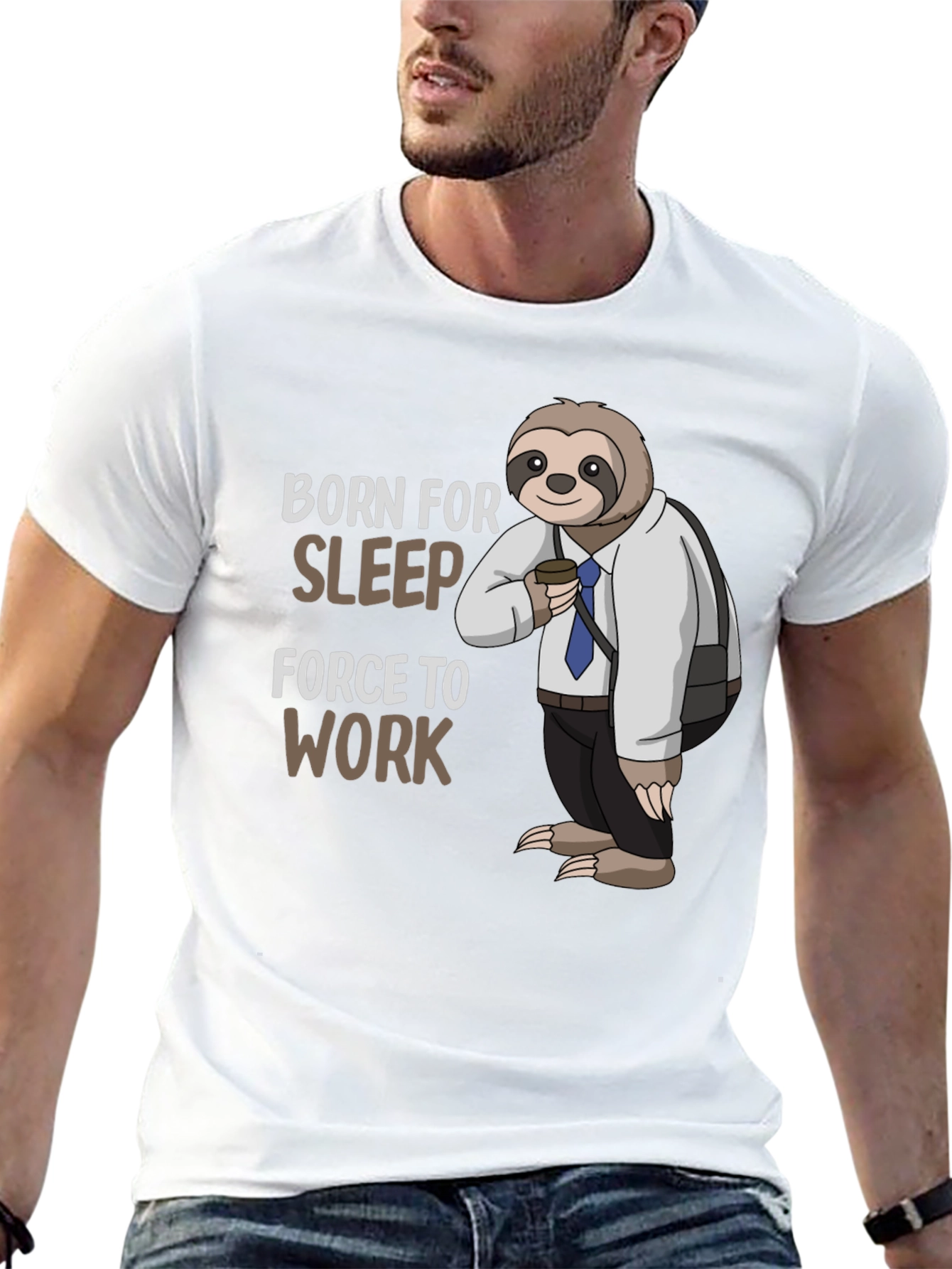 Black Born for Sleep Sloth T-Shirt - Funny Work Tee view 13