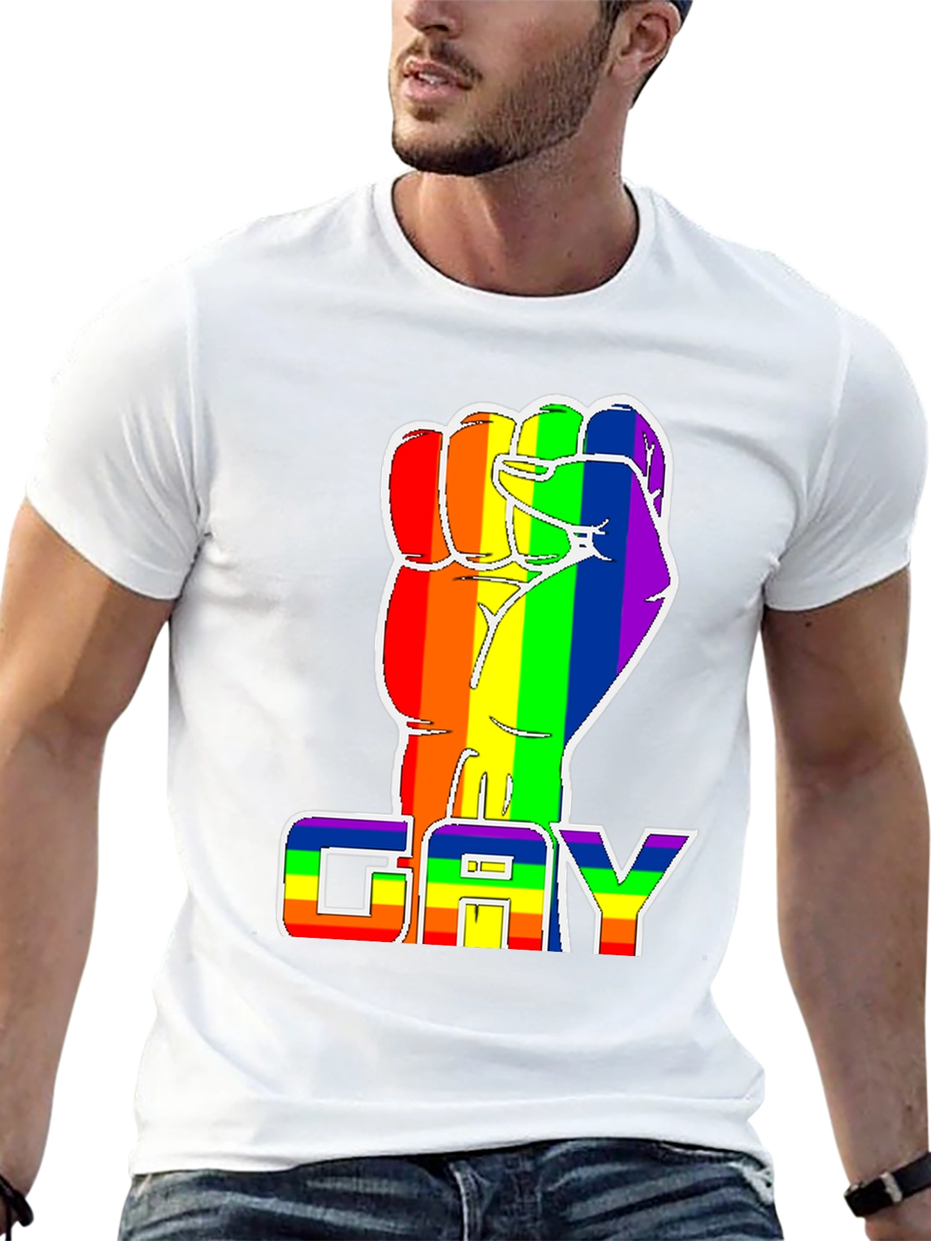 Black Rainbow Fist 'GAY' Pride T-Shirt - Black Cotton Blend Tee view 13
