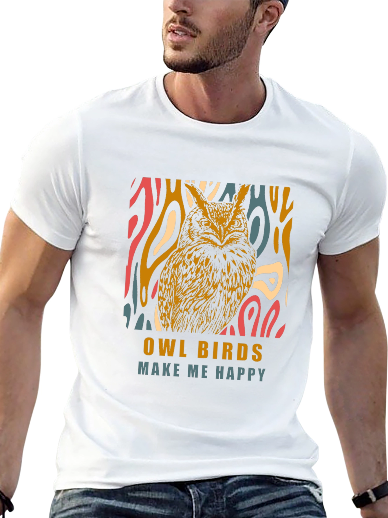 Black Owl Birds Make Me Happy Graphic T-Shirt view 13