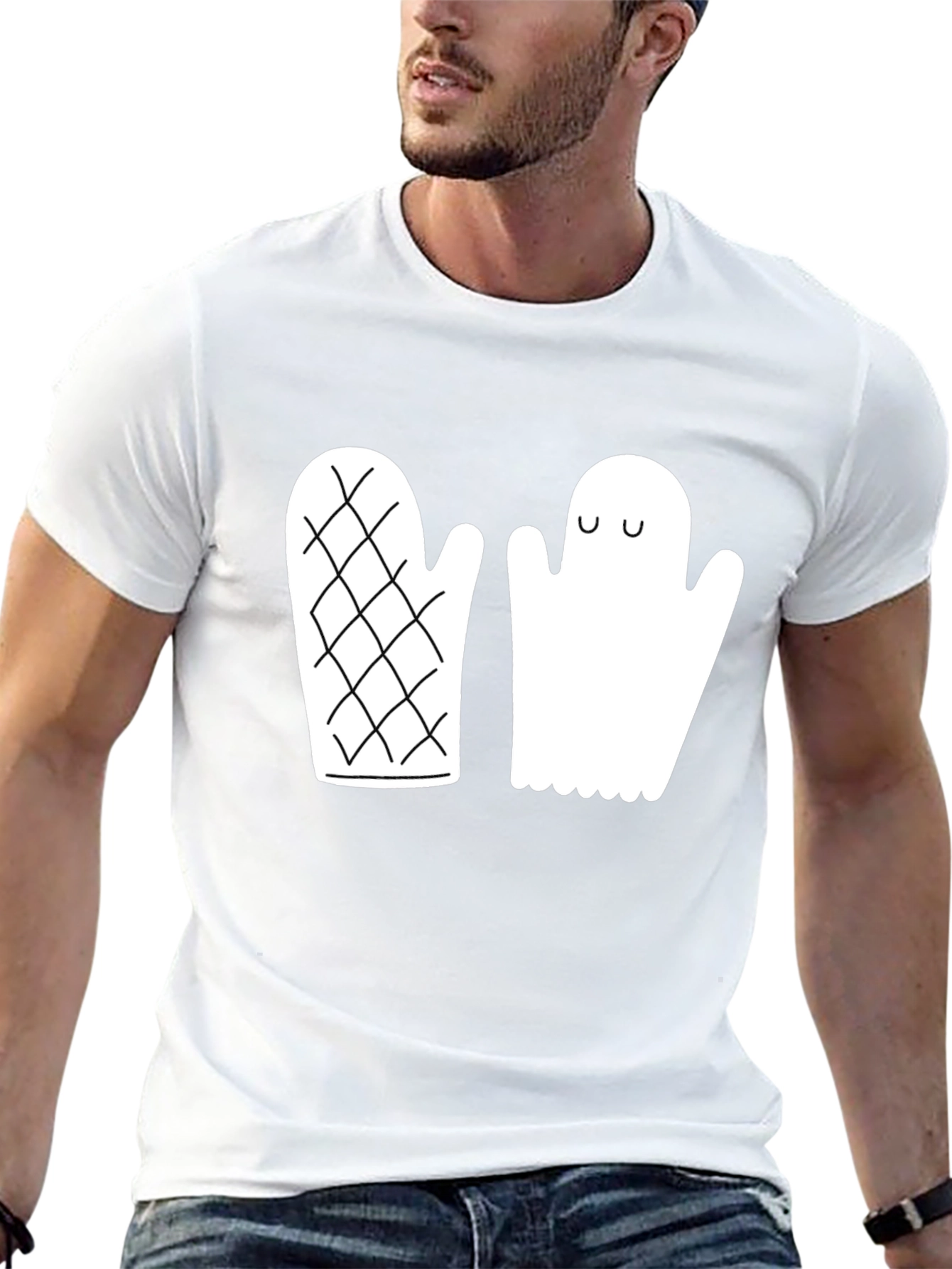 Black Quirky Ghost & Mitten Black T-Shirt view 13