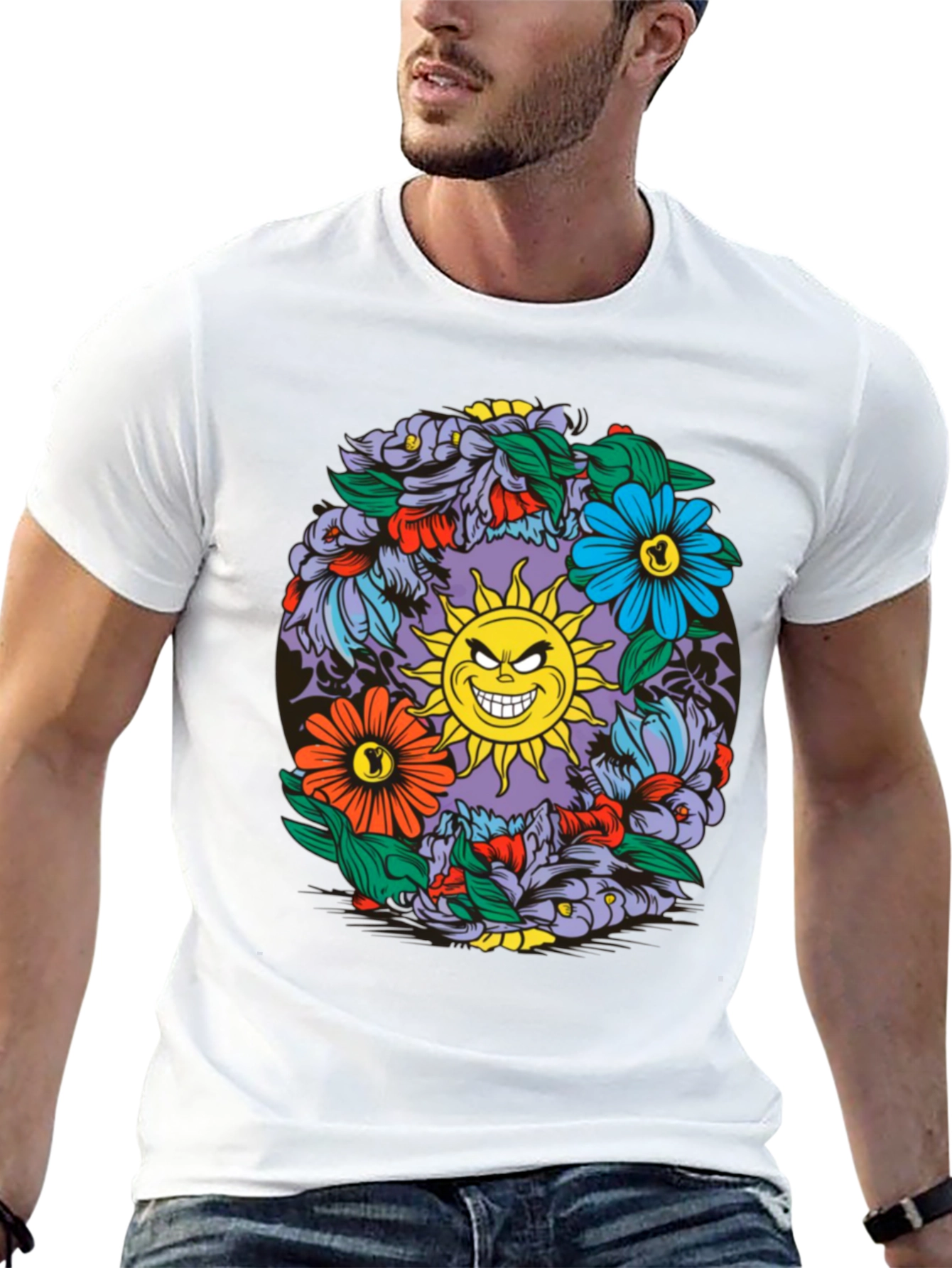 Black Floral Sun Graphic Black T-Shirt view 13