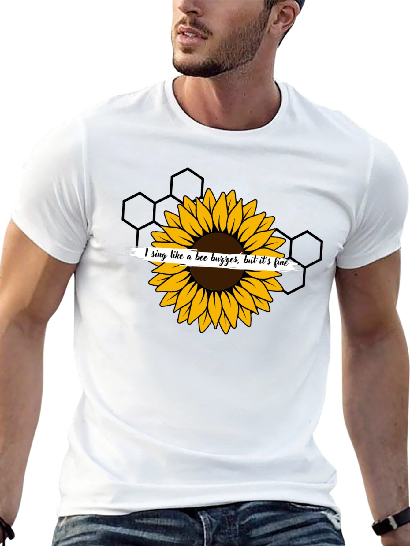 Black Sunflower Bee Buzz Funny Graphic T-Shirt view 13